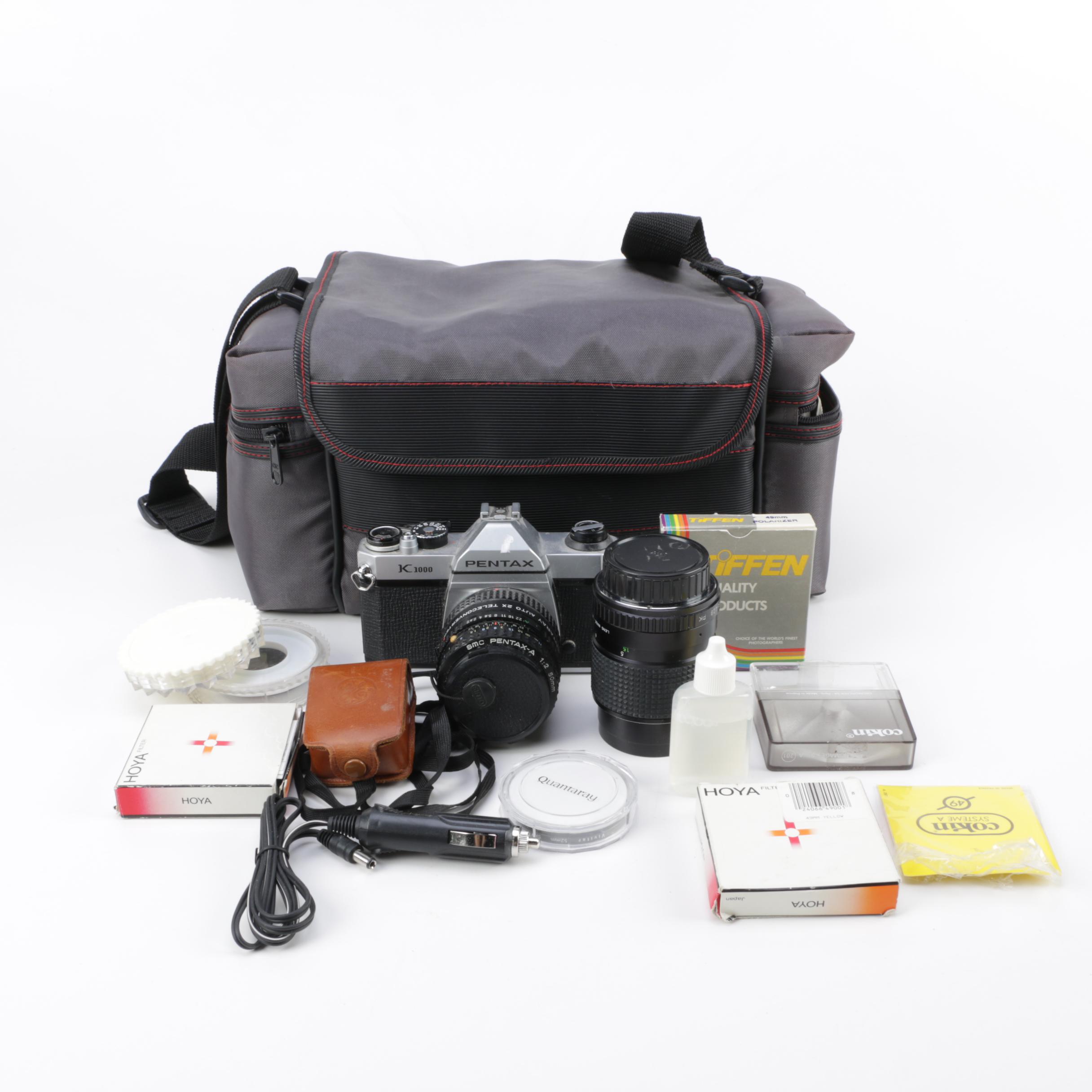 Pentax K1000 Camera, Bag and Accessories