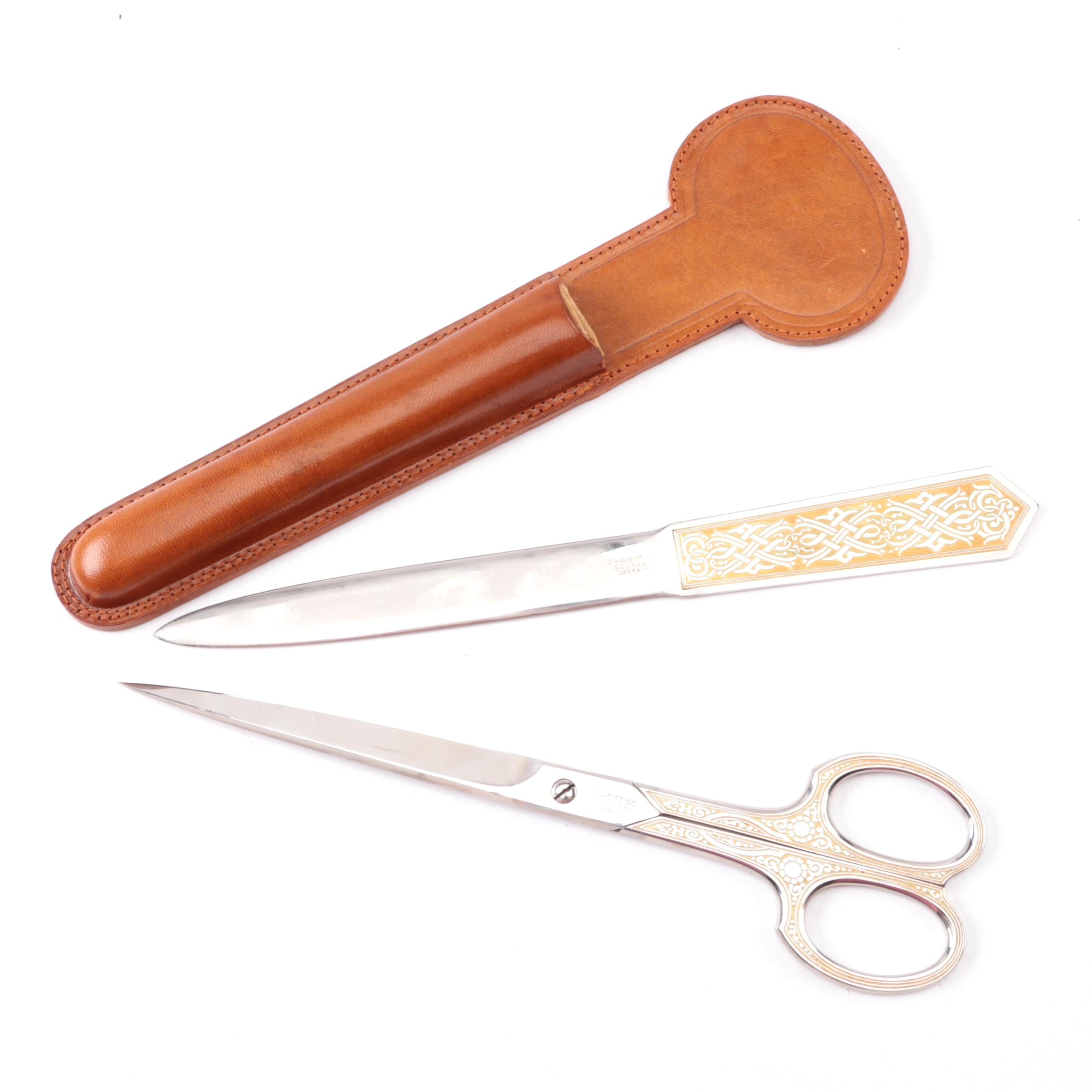 Chased German Scissor and Letter Opener Set