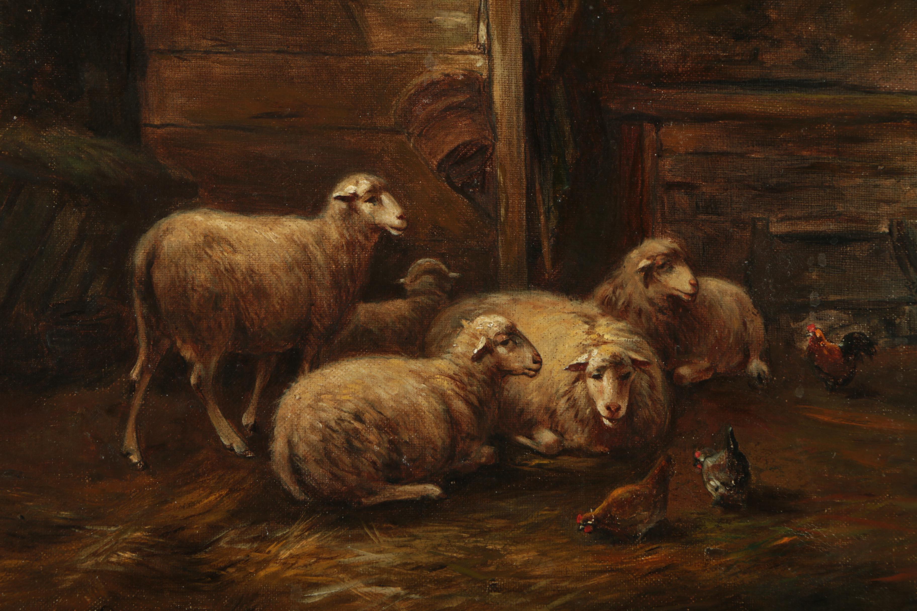 Oil Painting on Canvas in the Manner of Cornelius Van Leemputten of a Farm Scene