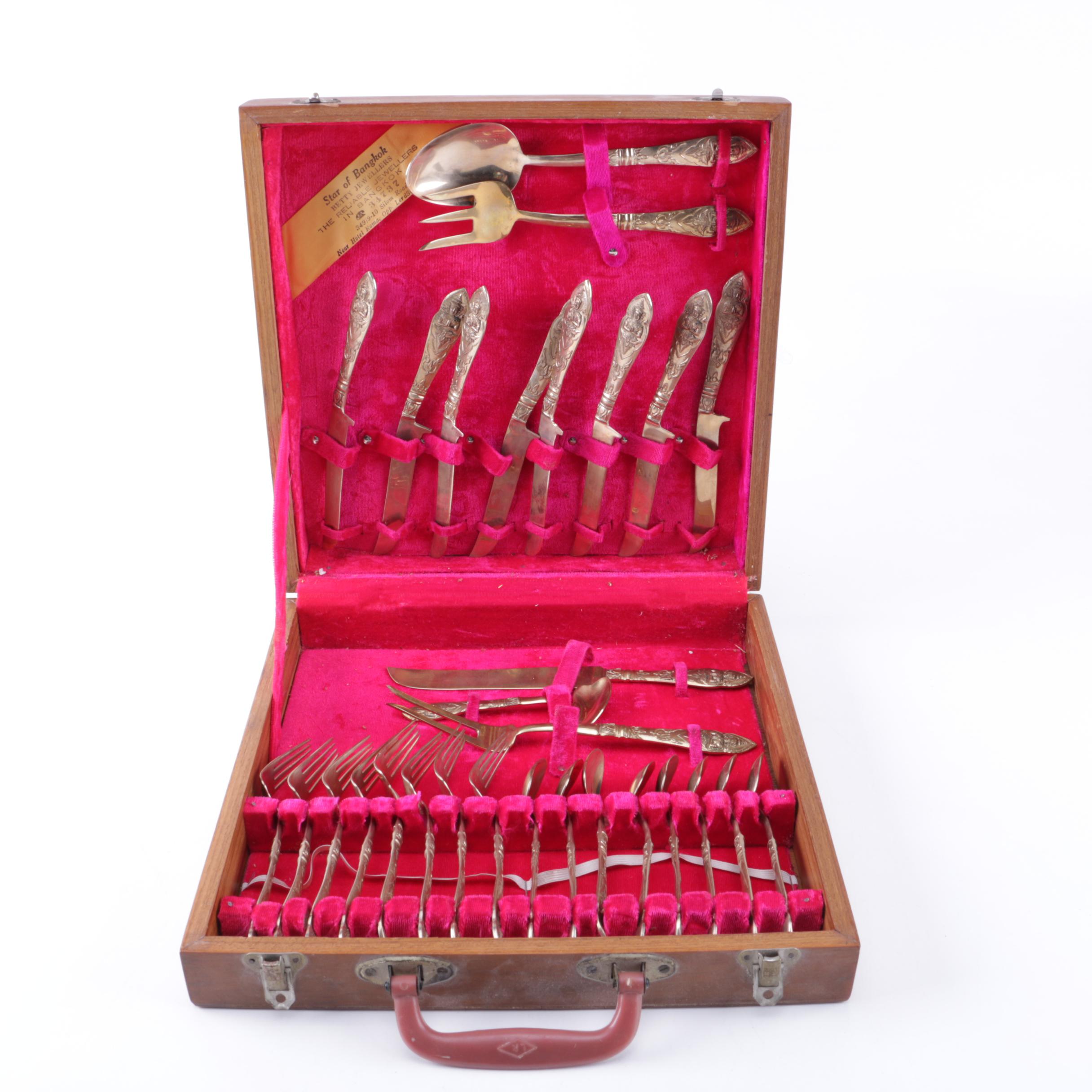 Vintage Thai Brass Flatware and Case