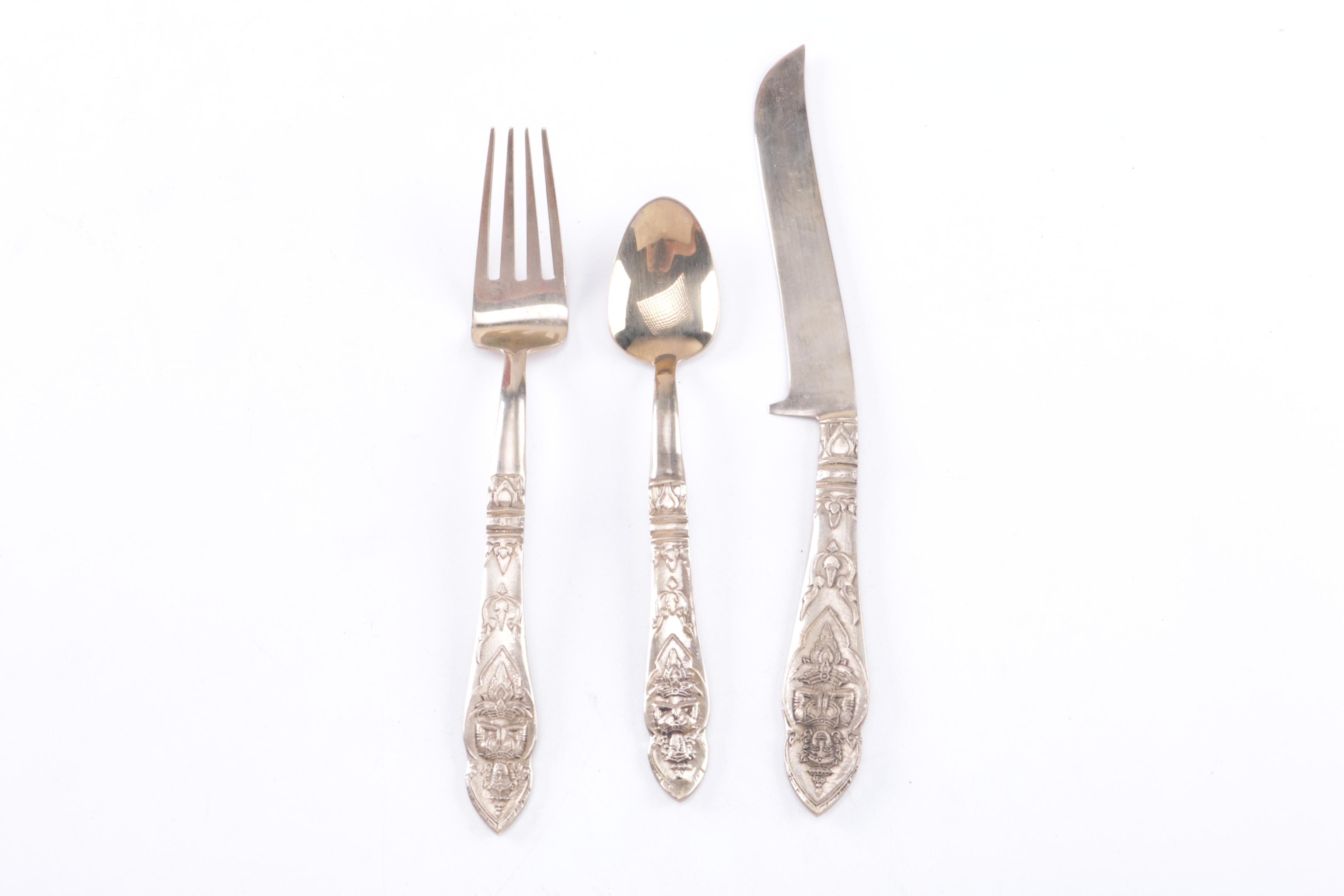 Vintage Thai Brass Flatware and Case