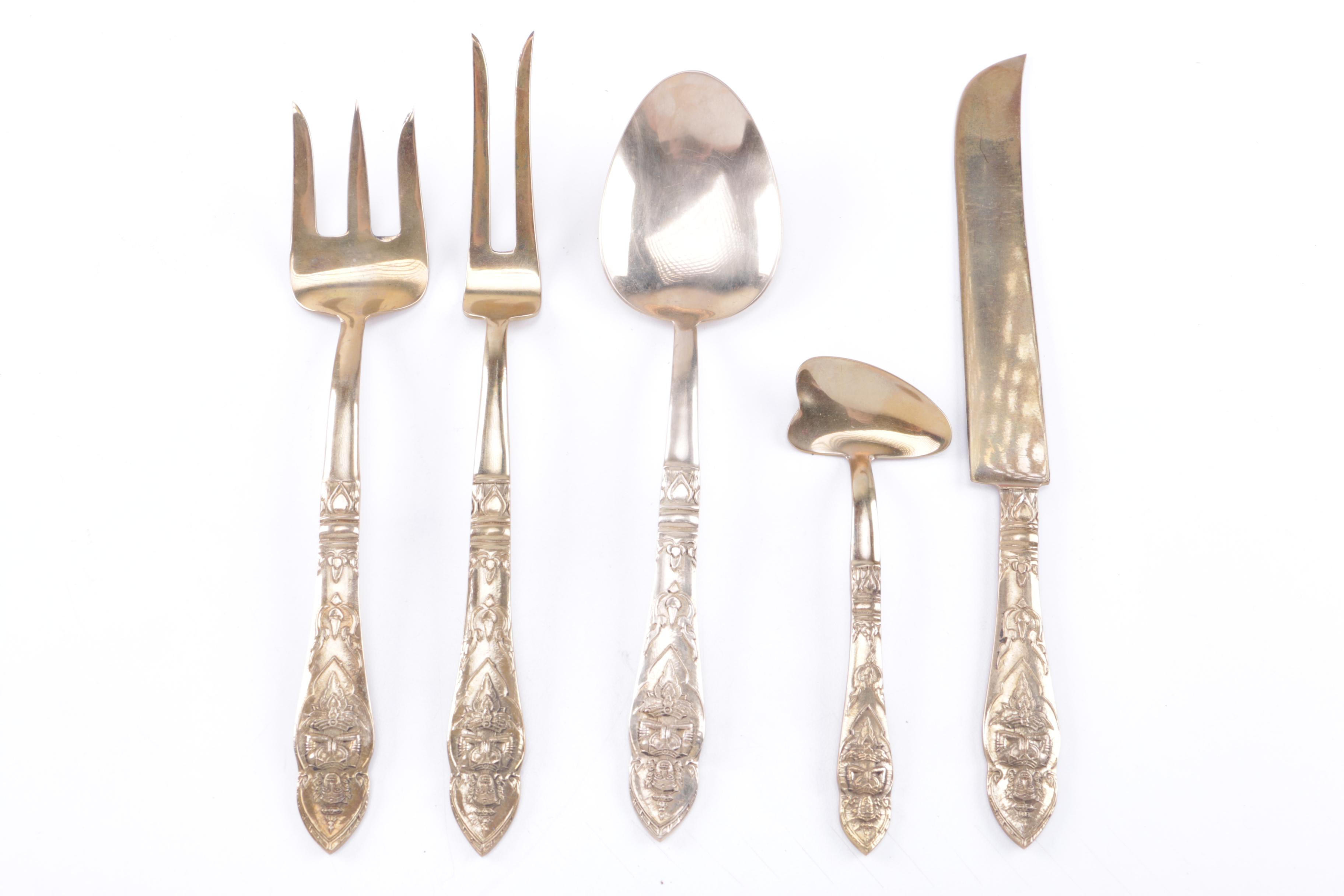 Vintage Thai Brass Flatware and Case