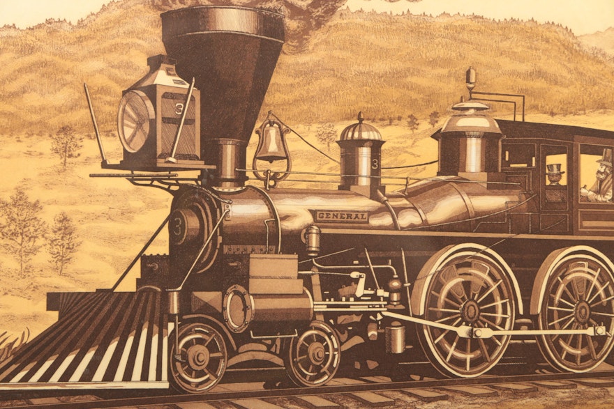 1977 Kathleen Cantin Etching "The Great Locomotive Chase"