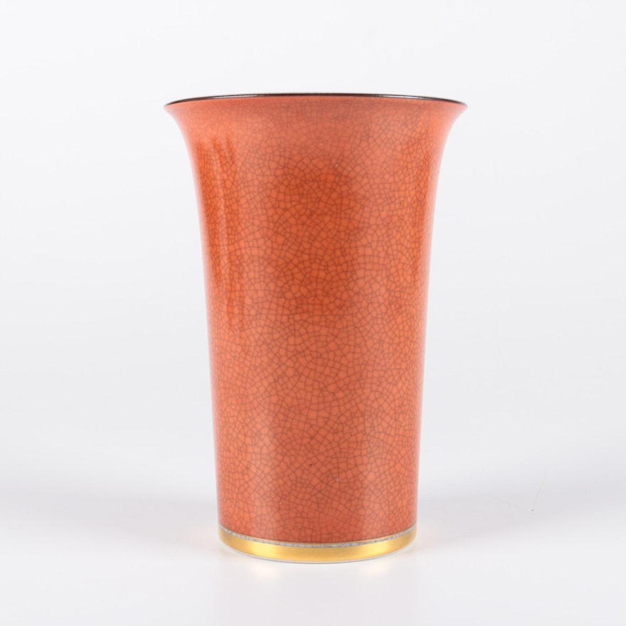 Royal Copenhagen Red and Gray Crackle Trumpet Vase