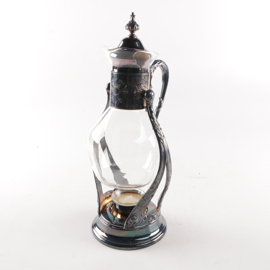 Vintage Glass Coffee Pot with Silver Plate Candle Warming Stand