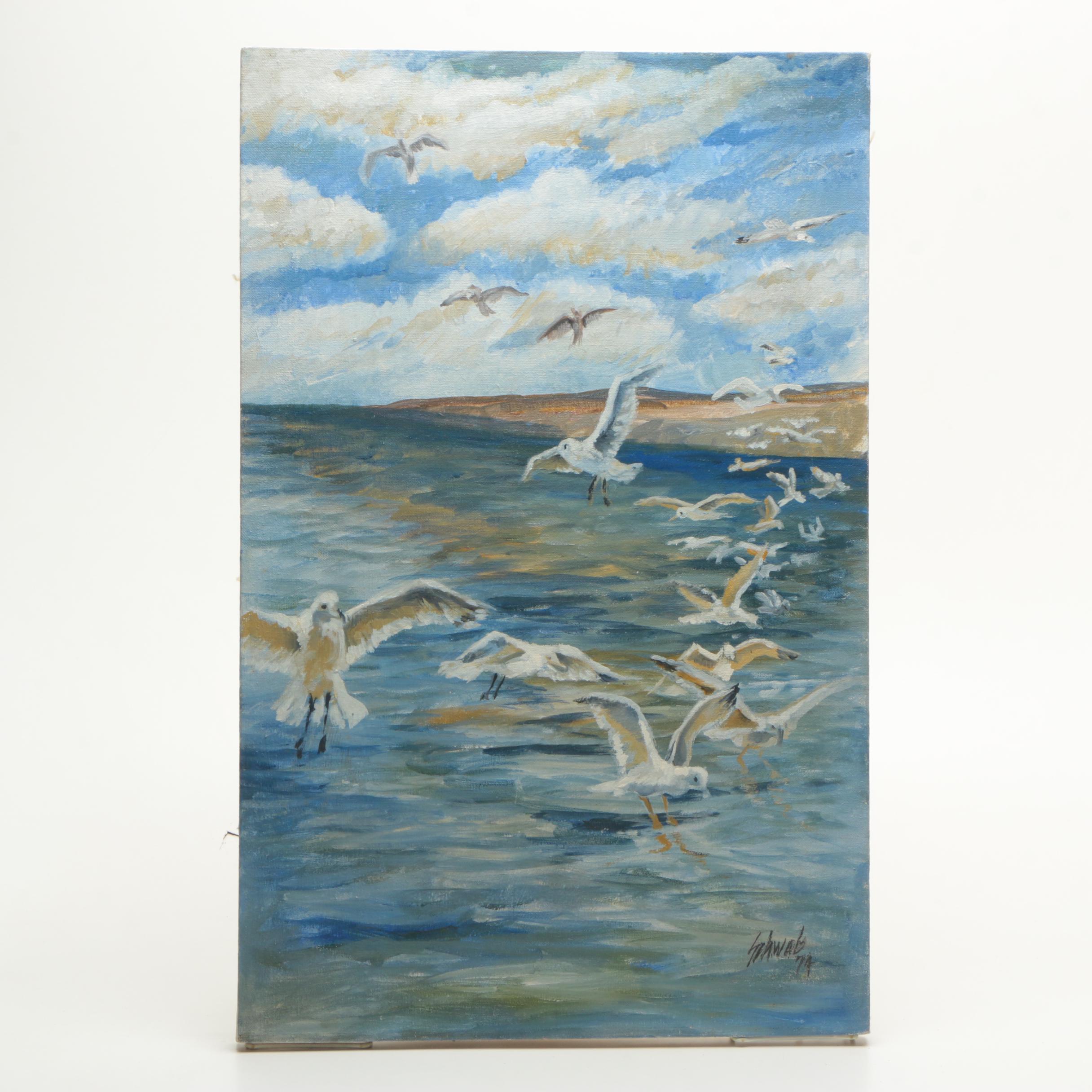 Schwab Oil Painting on Canvas of Coastal Scene