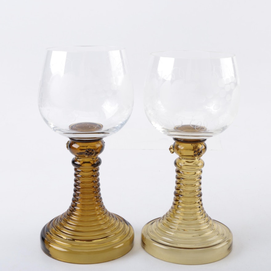 Oversized Roemer Etched Glass Goblets