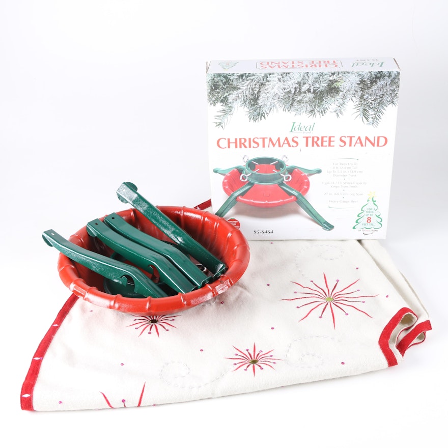 Christmas Tree Stand and Crate & Barrel Tree Skirt