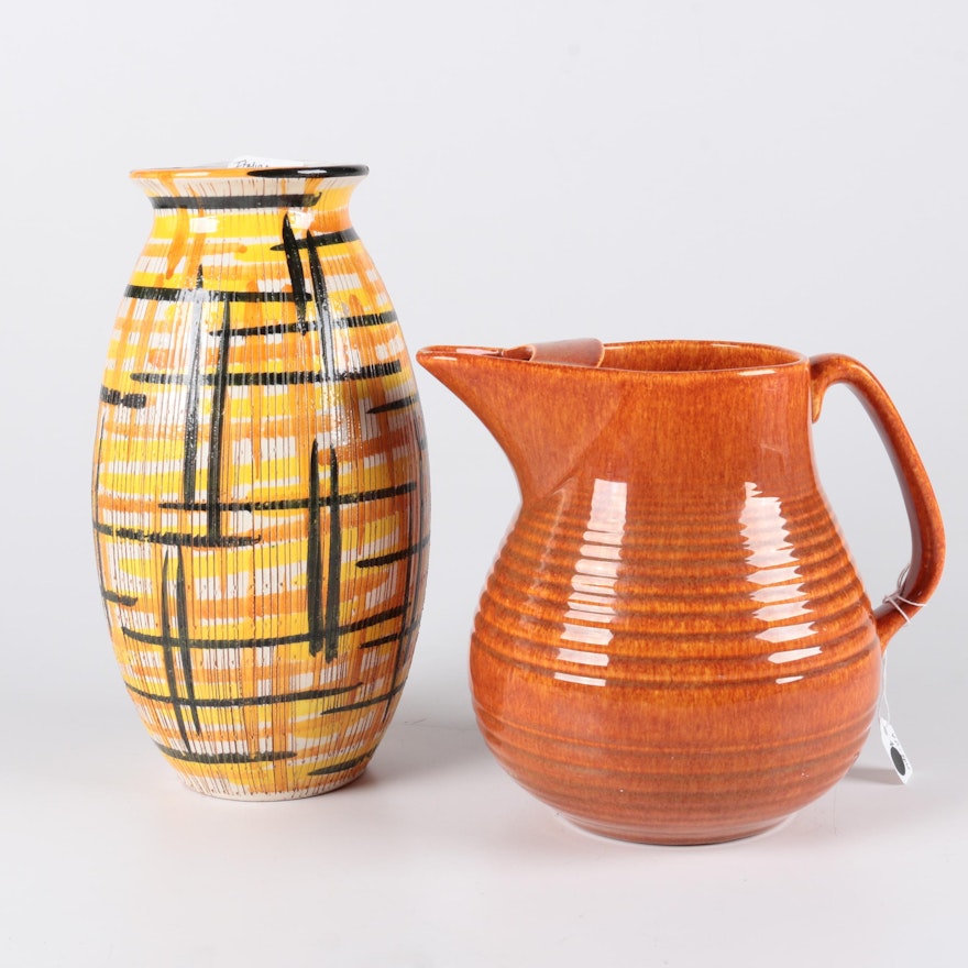 Mid-Century Ceramic Vase and Bauer Pitcher