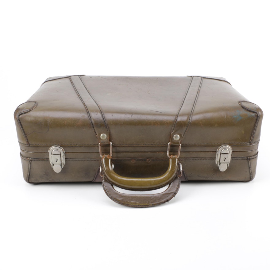 Vintage Olive Green Leather Suitcase