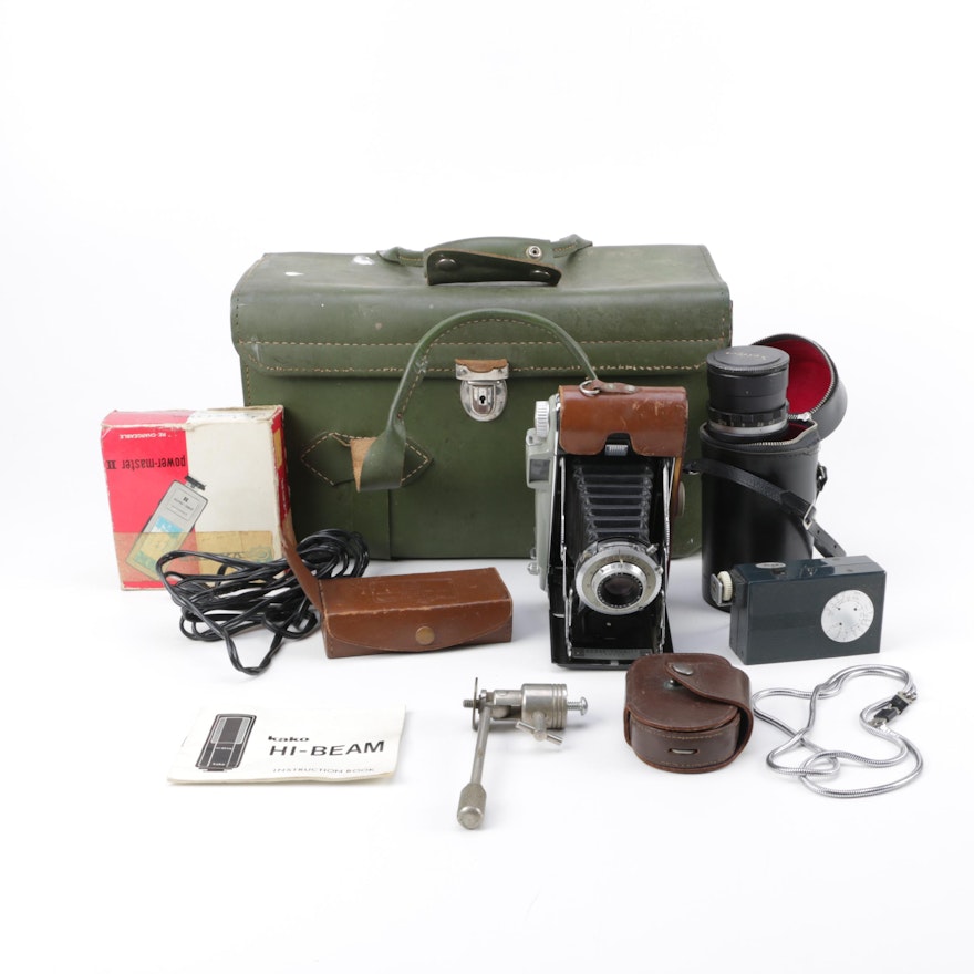 Vintage Kodak Tourist Folding Camera with Accessories