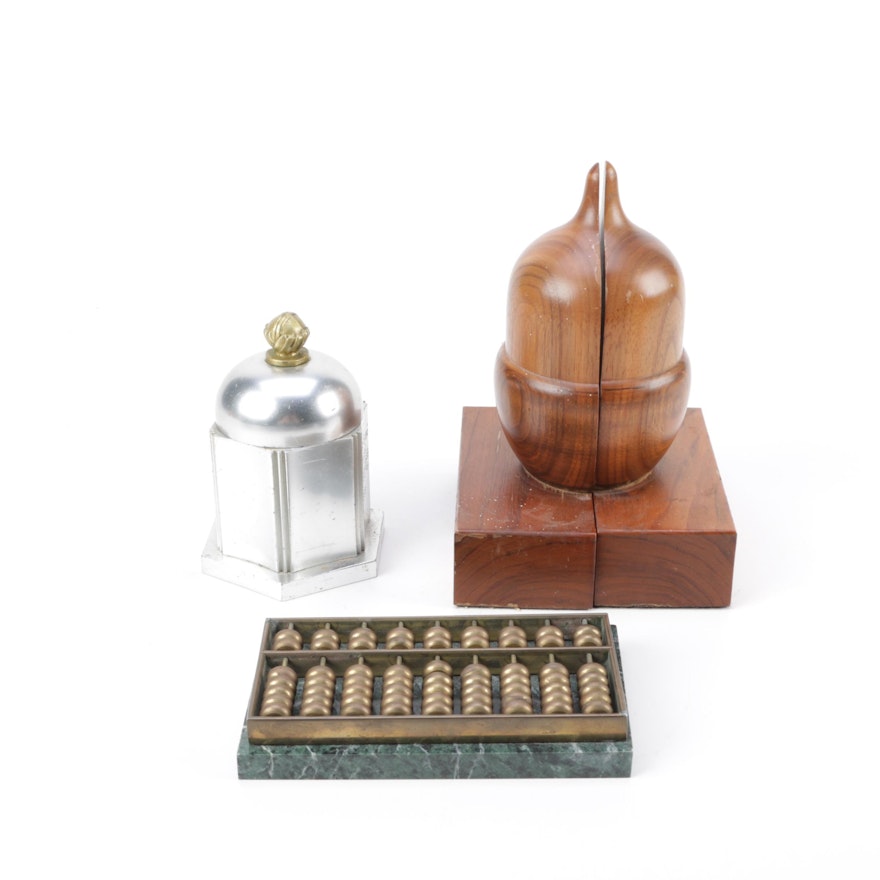 Office - Abacus And Wooden Acorn Bookends