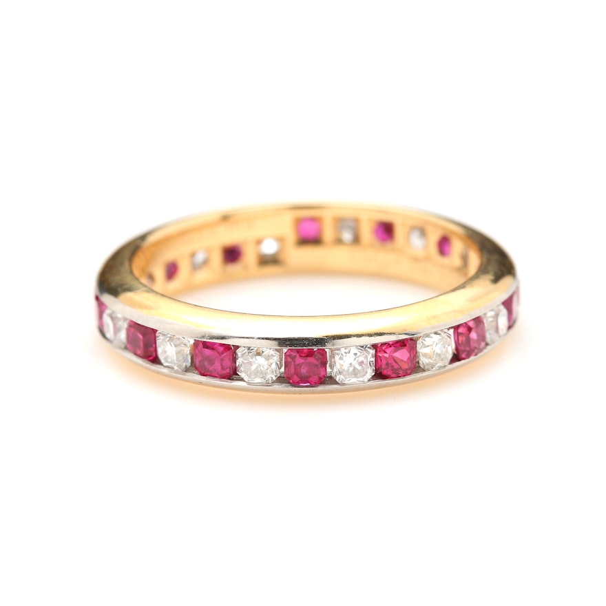 Tiffany & Co. 18K Yellow Gold and Platinum Diamond and Ruby Ring