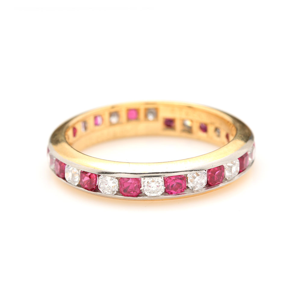 Tiffany & Co. 18K Yellow Gold and Platinum Diamond and Ruby Ring