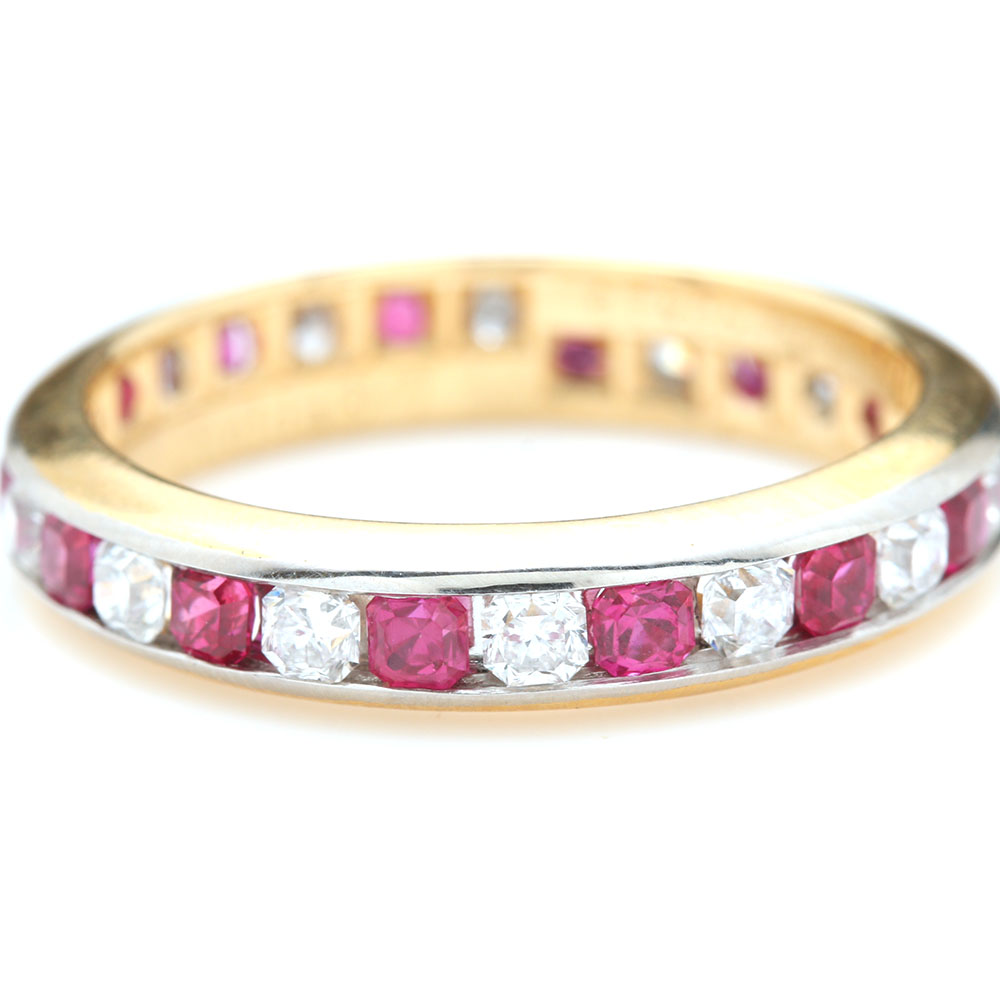 Tiffany & Co. 18K Yellow Gold and Platinum Diamond and Ruby Ring