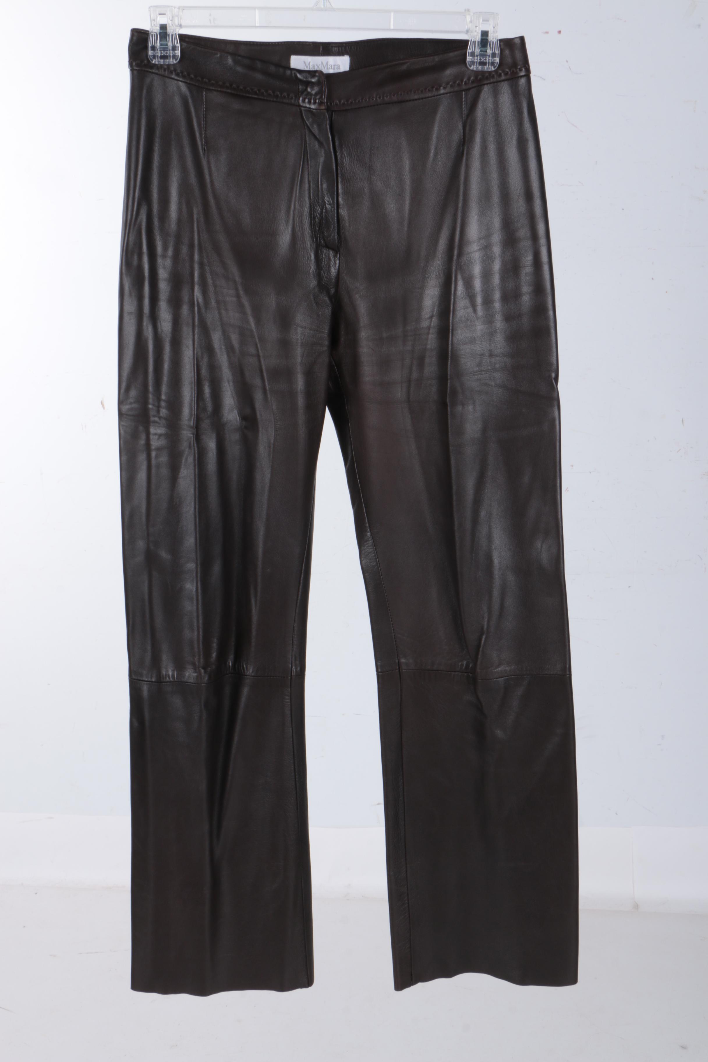 Women's Max Mara Brown Leather Pants