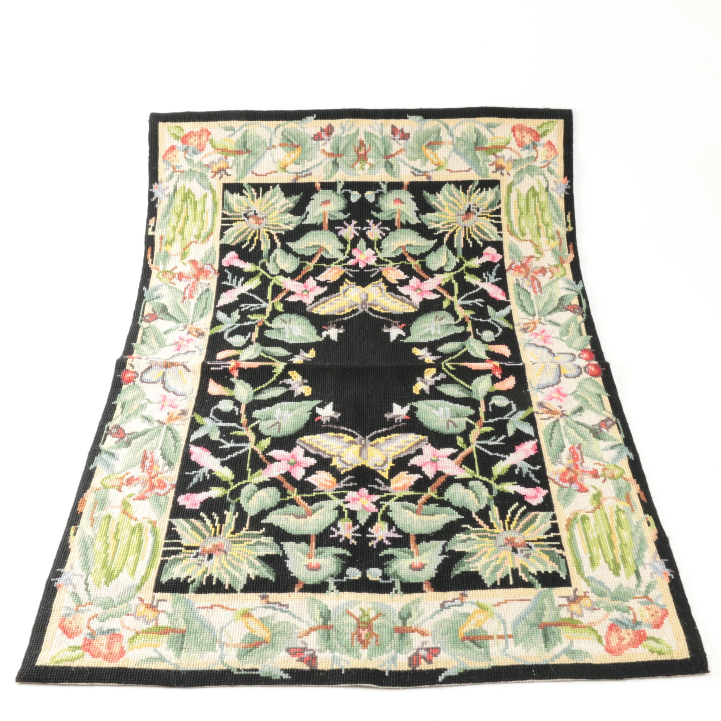 Needlepoint Garden Themed Accent Rug