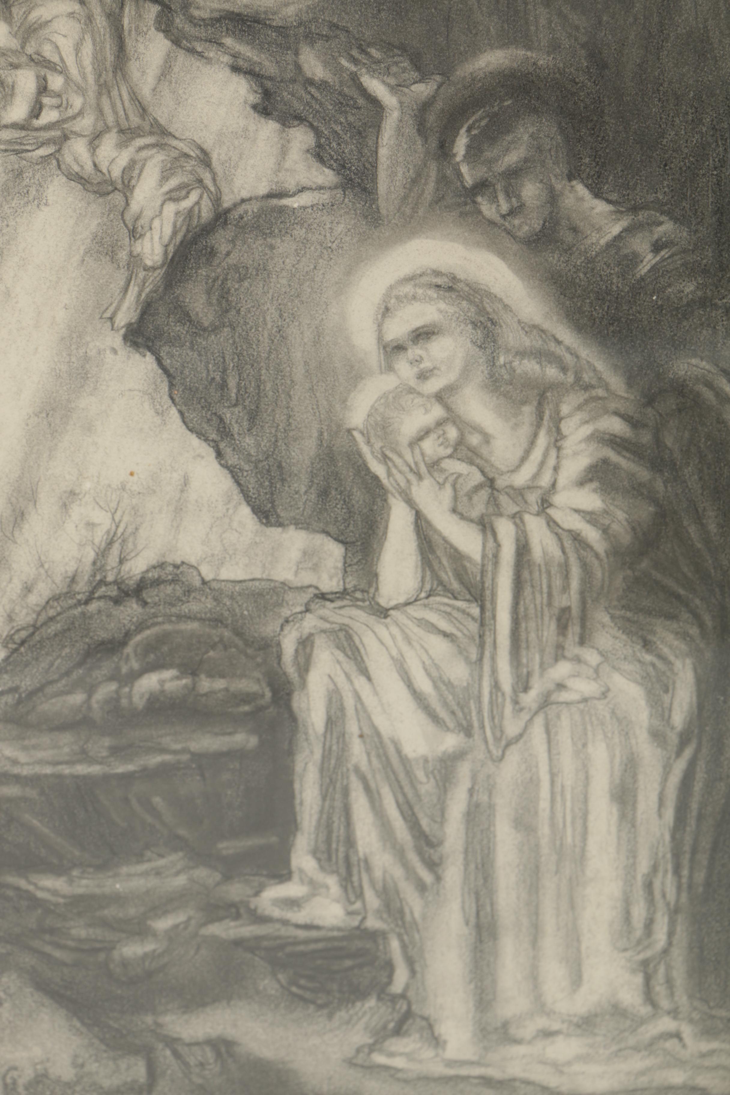 Marilyn Ward Charcoal Drawing of the Holy Family and Angels
