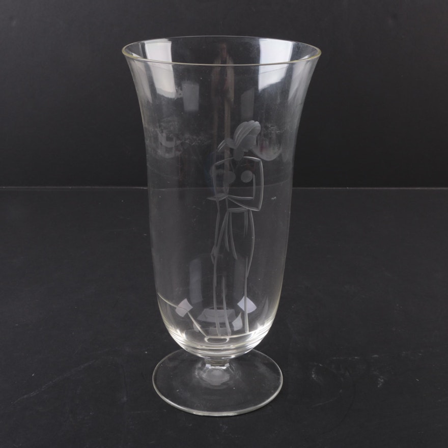 Etched Glass Vase Footed Vase