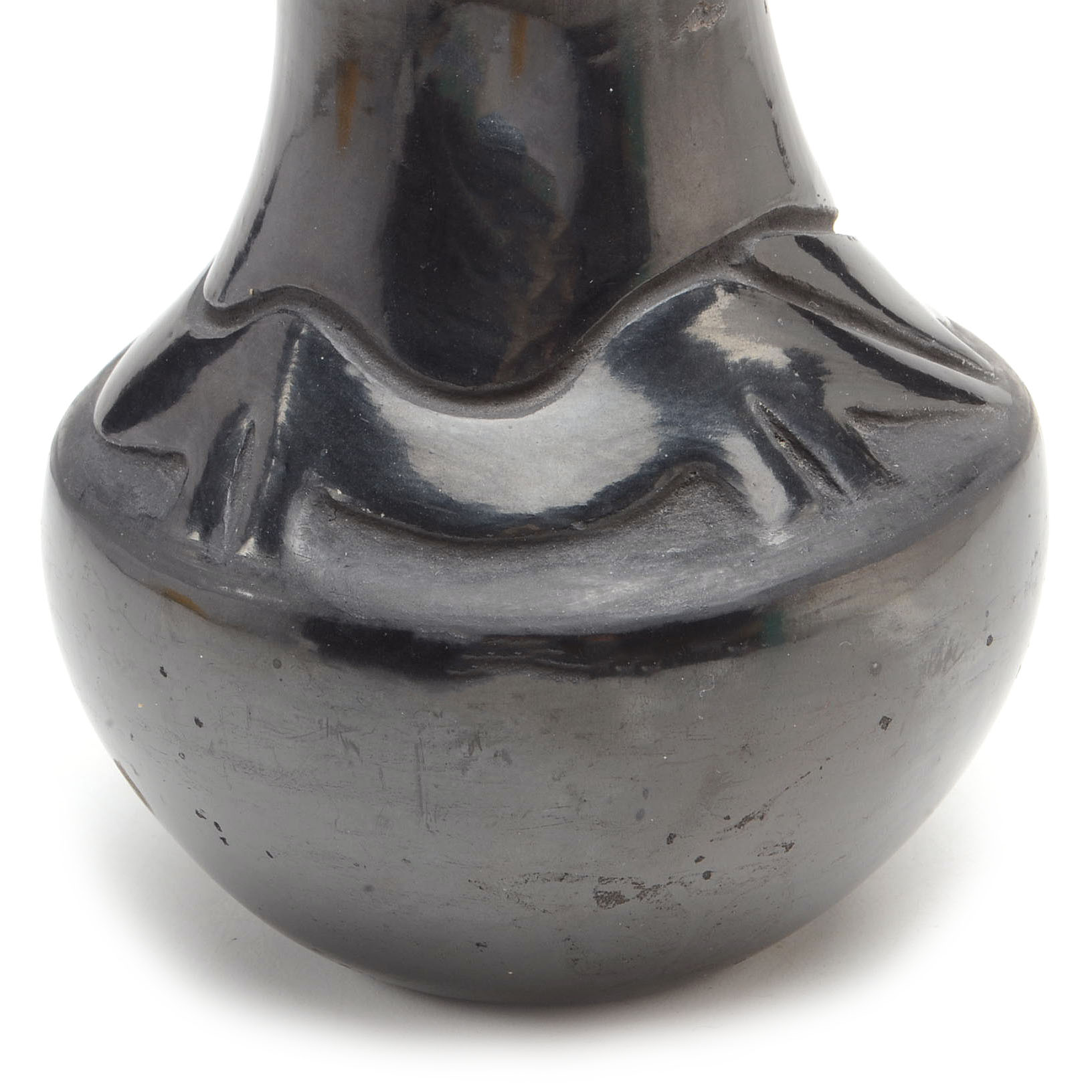 Rose Cata Gonzales San Ildefonso Carved Blackware Pottery Jar