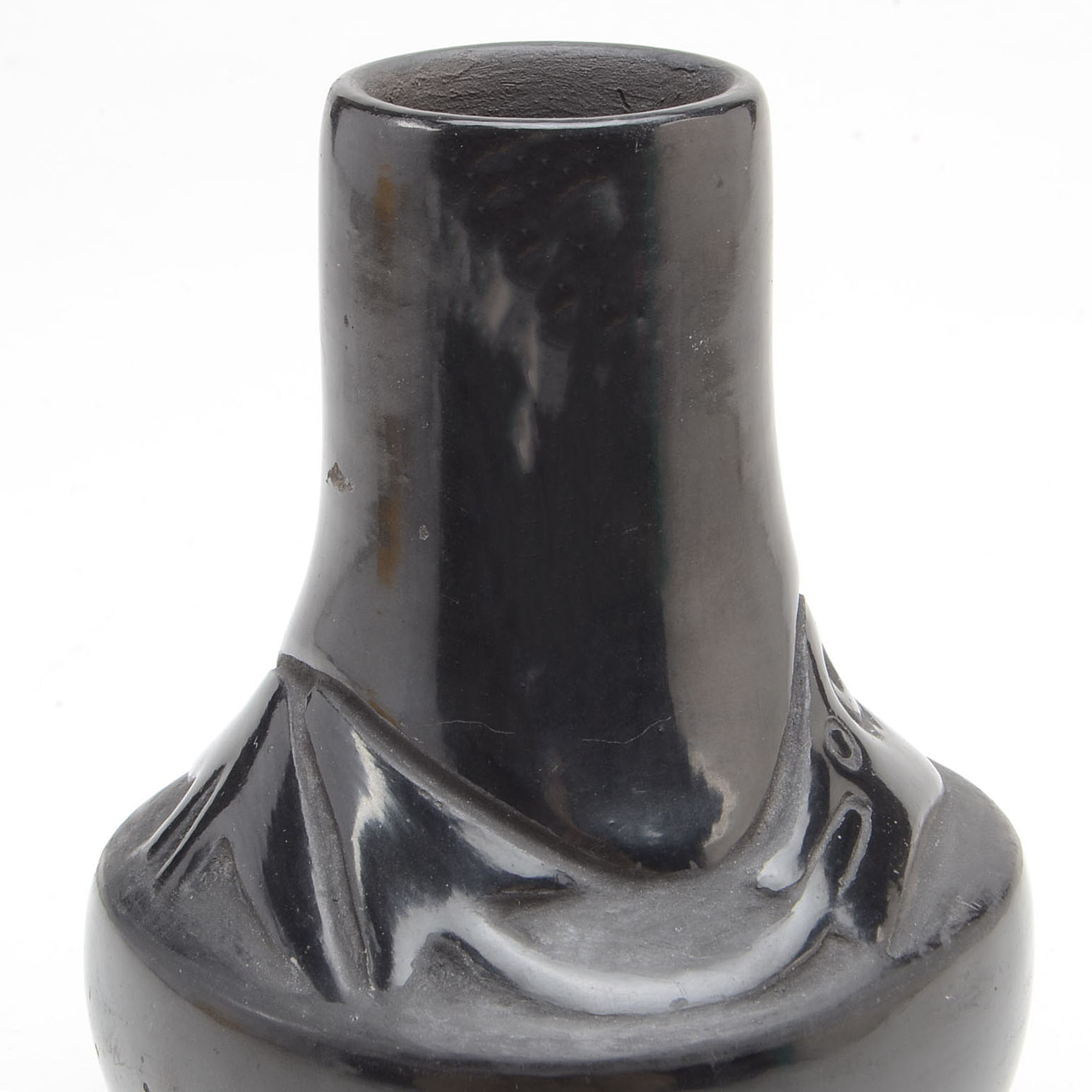 Rose Cata Gonzales San Ildefonso Carved Blackware Pottery Jar