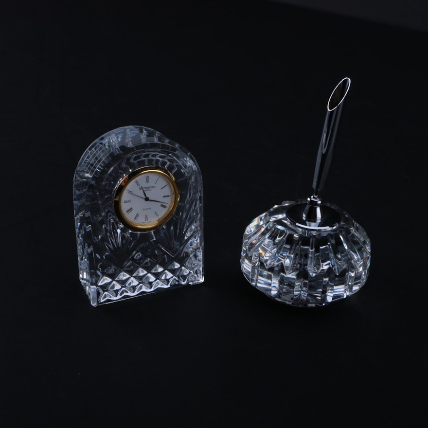Waterford Crystal Clock and Paperweight Pen Holder