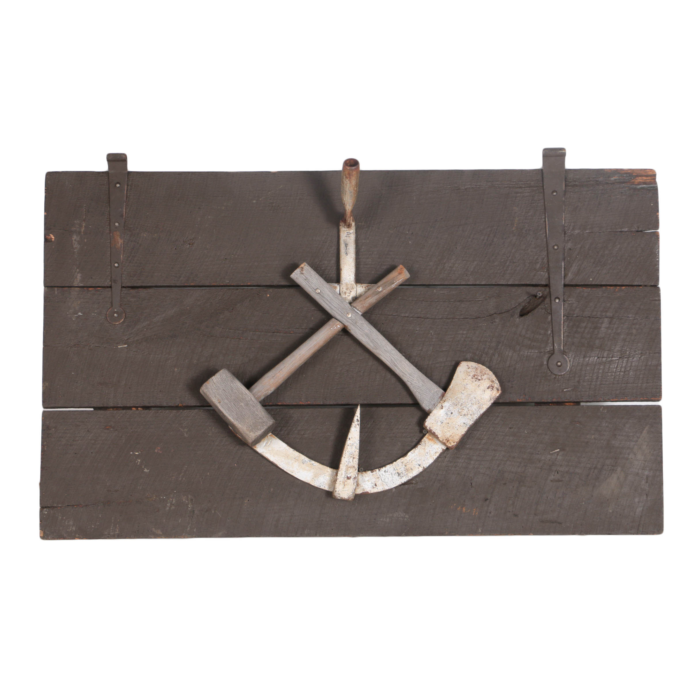 Vintage Decorative Wood Gate with Axe & Hammer Embellishments