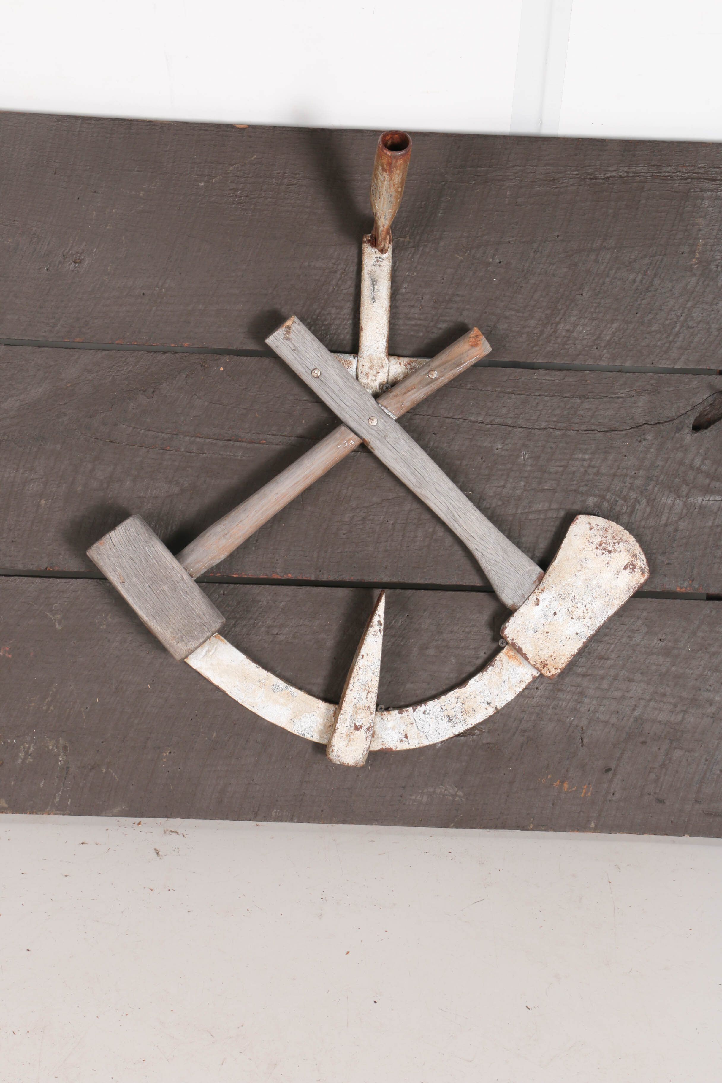 Vintage Decorative Wood Gate with Axe & Hammer Embellishments