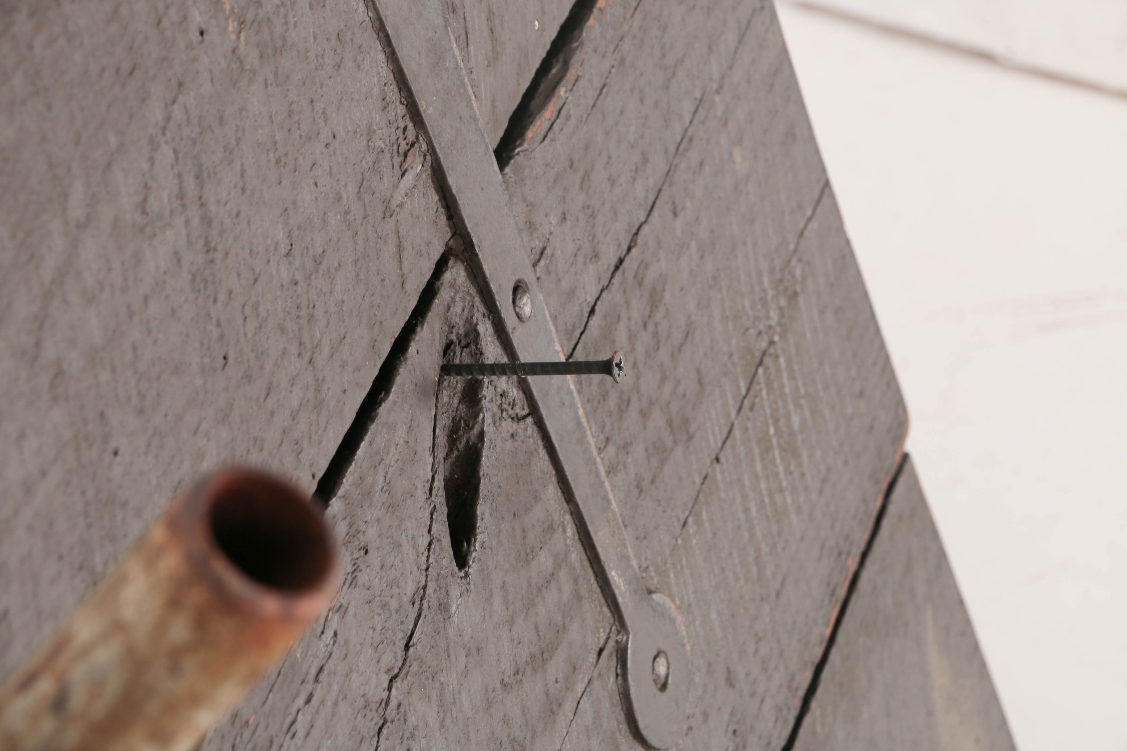 Vintage Decorative Wood Gate with Axe & Hammer Embellishments