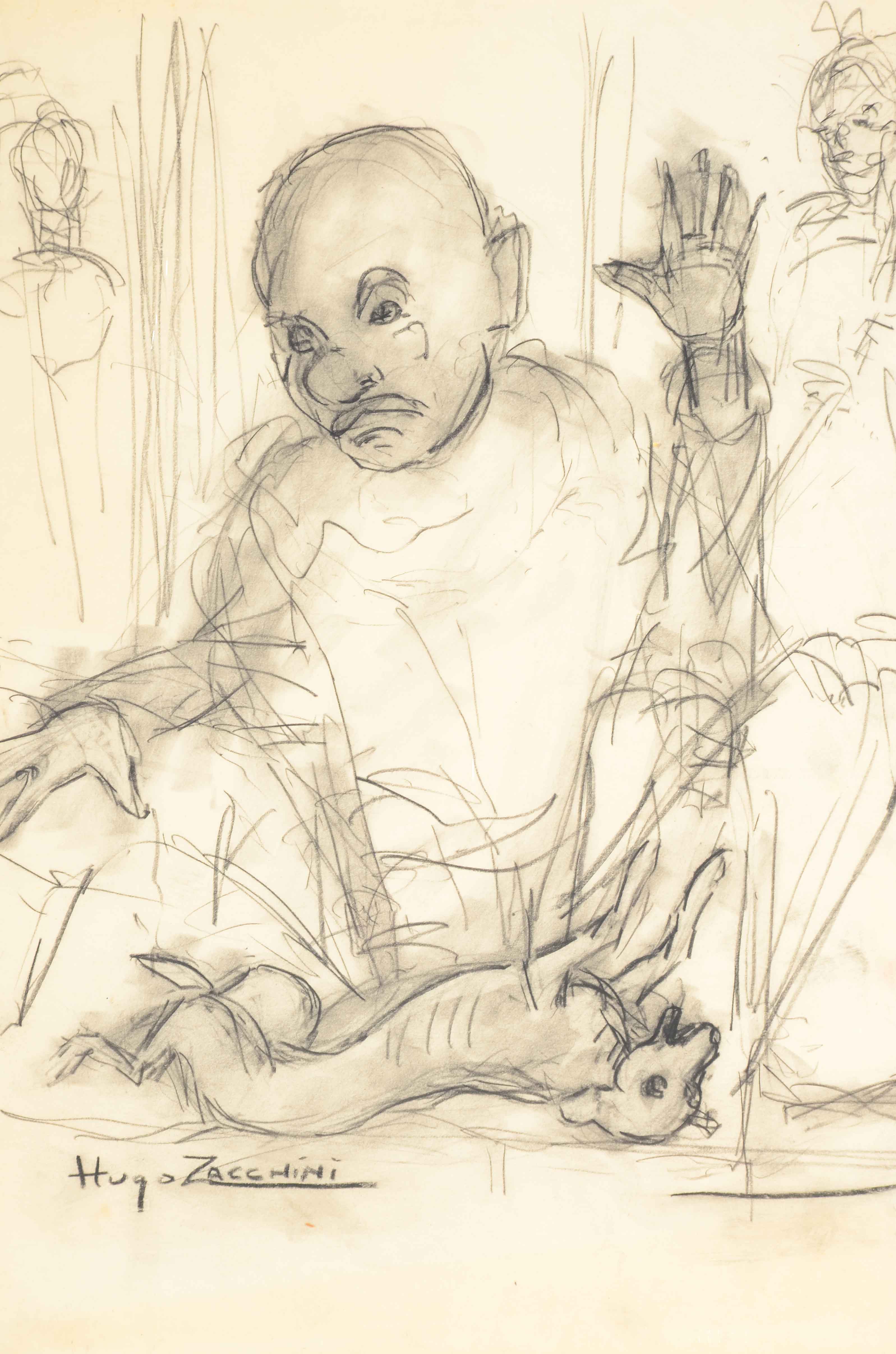 Hugo Zacchini Original Antique Charcoal Drawing
