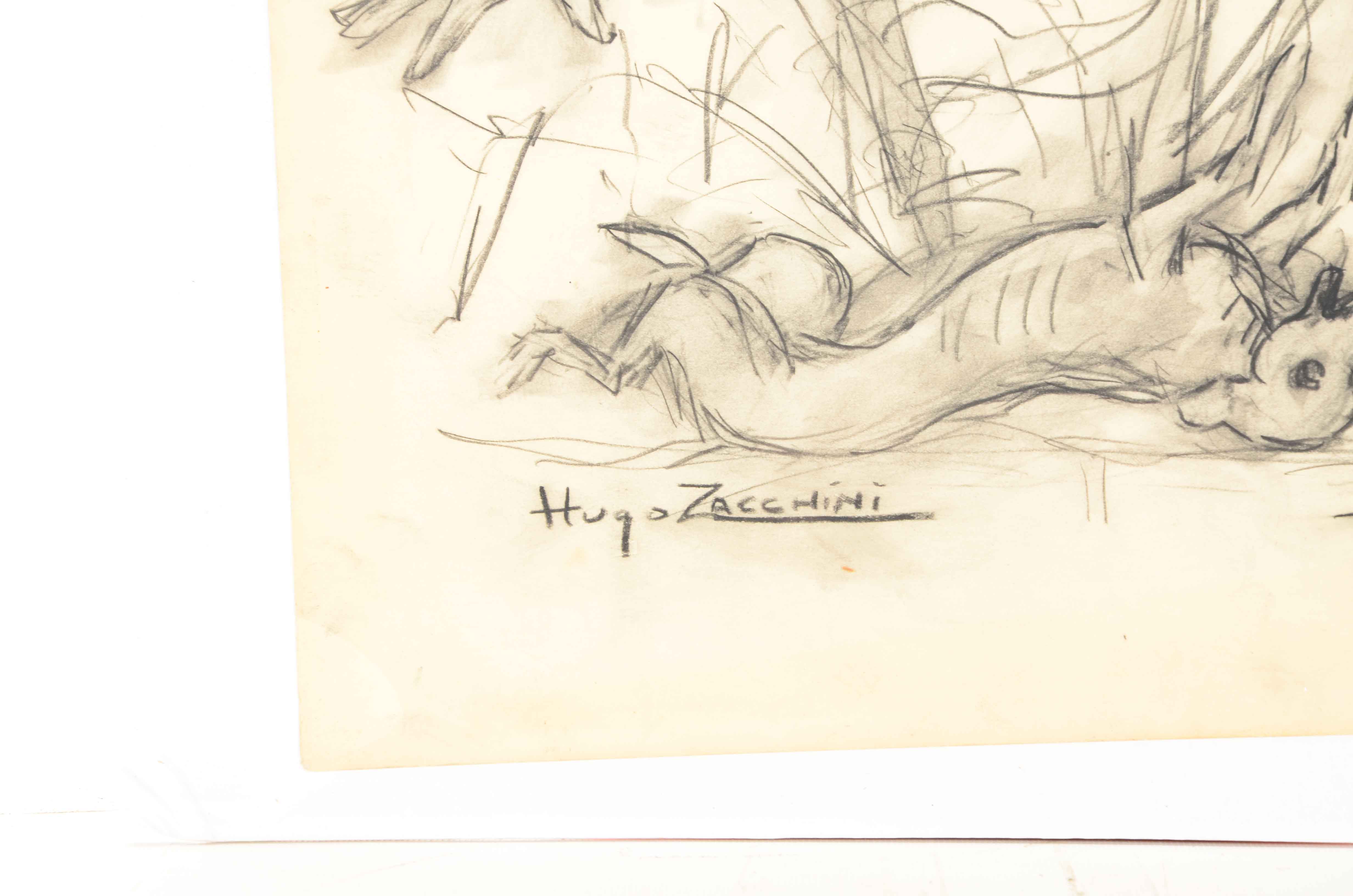 Hugo Zacchini Original Antique Charcoal Drawing