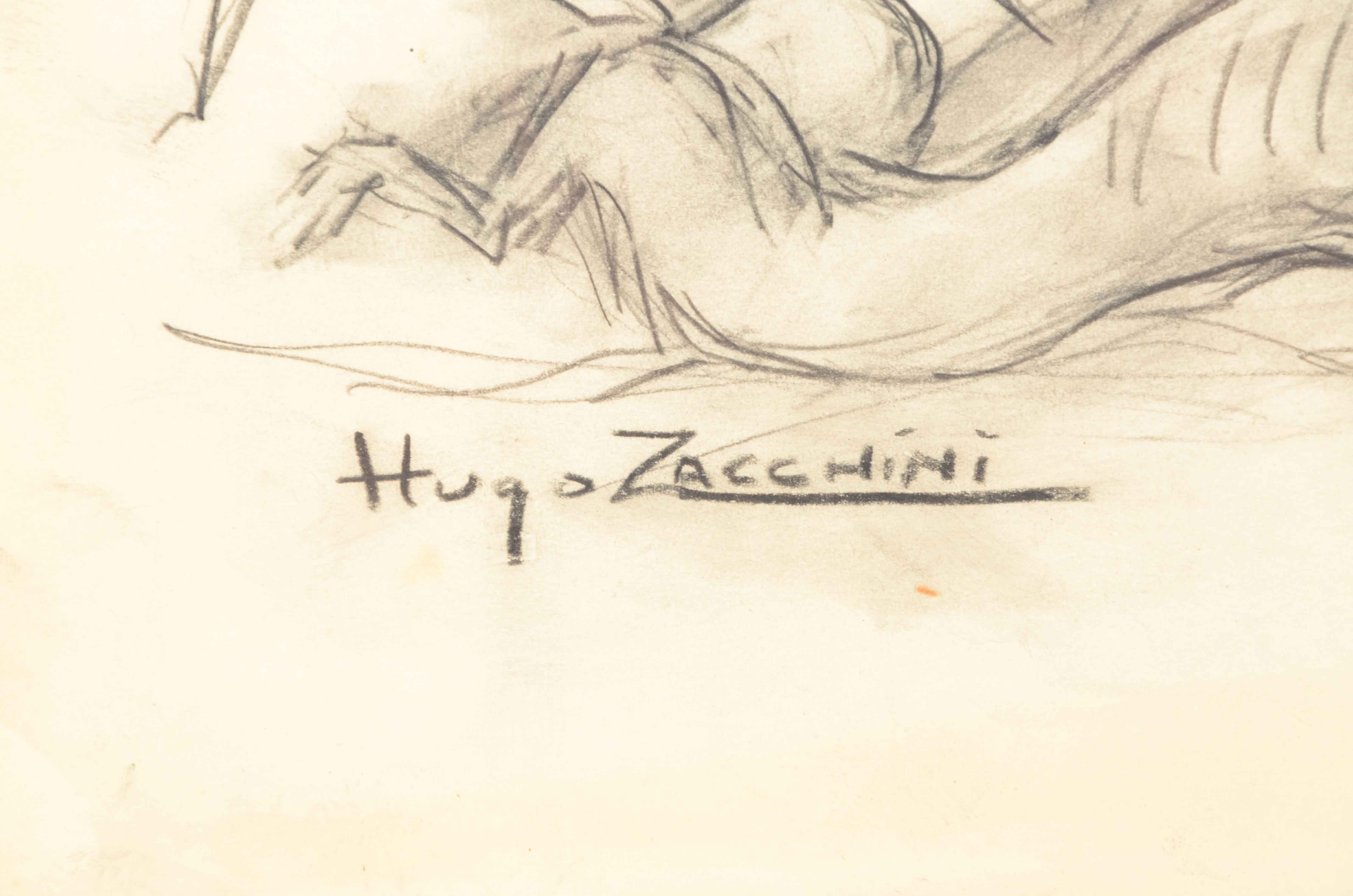Hugo Zacchini Original Antique Charcoal Drawing