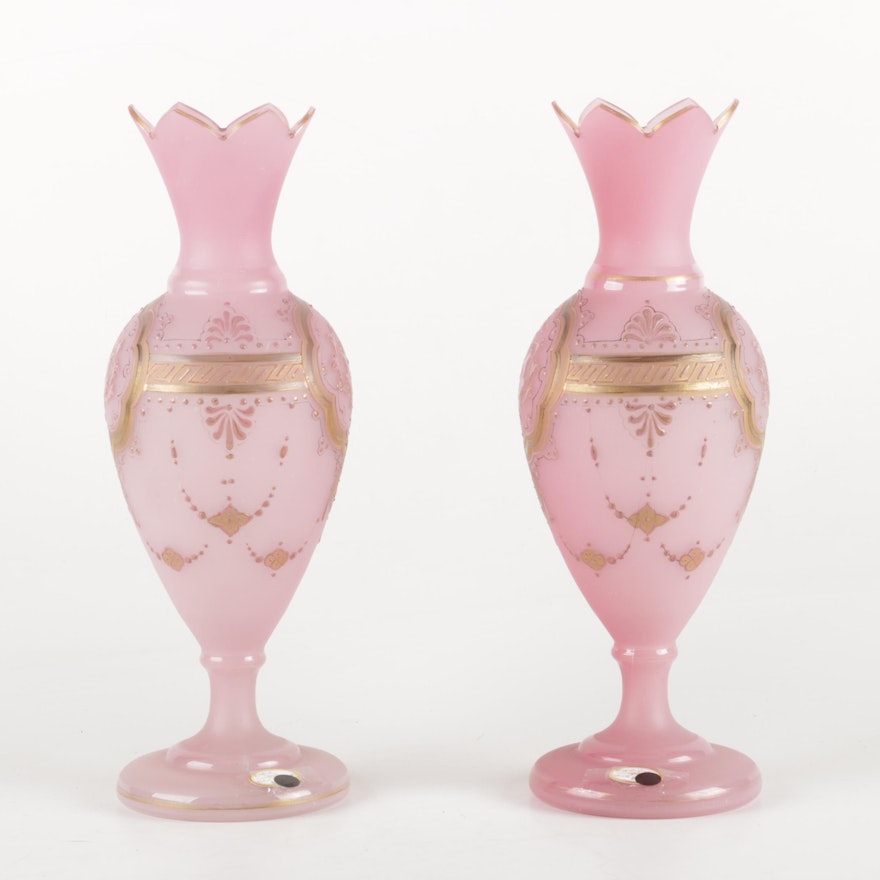 Pair of Pink Bristol Glass Vases