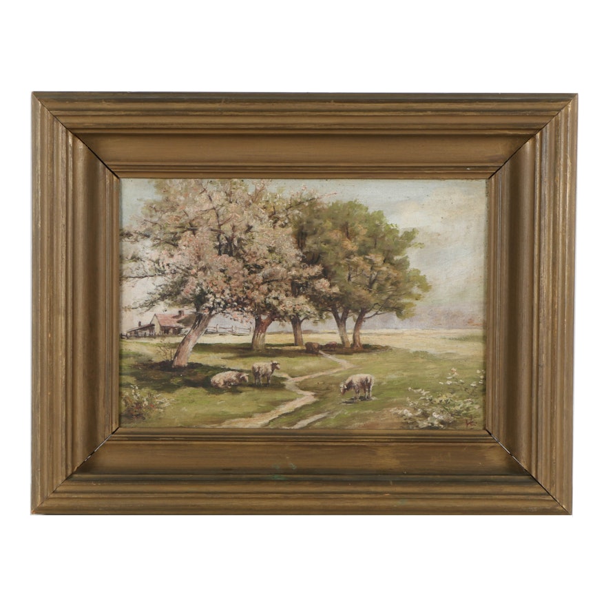 Attributed to Harry Hall Early 20th-Century Oil on Board Pastoral Landscape