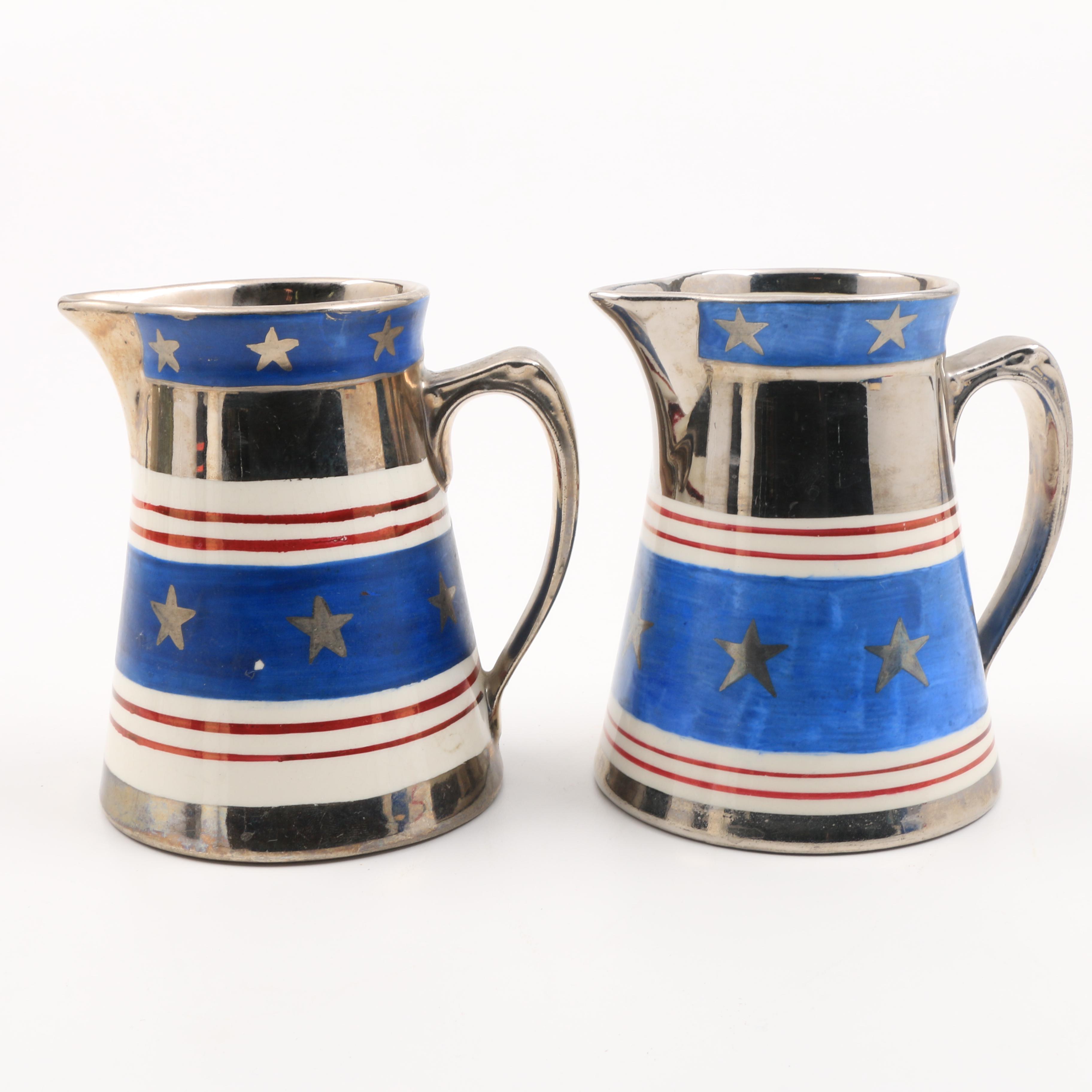 Vintage Cumbow China Luster Painted "Betsy Ross" Creamer Pitchers