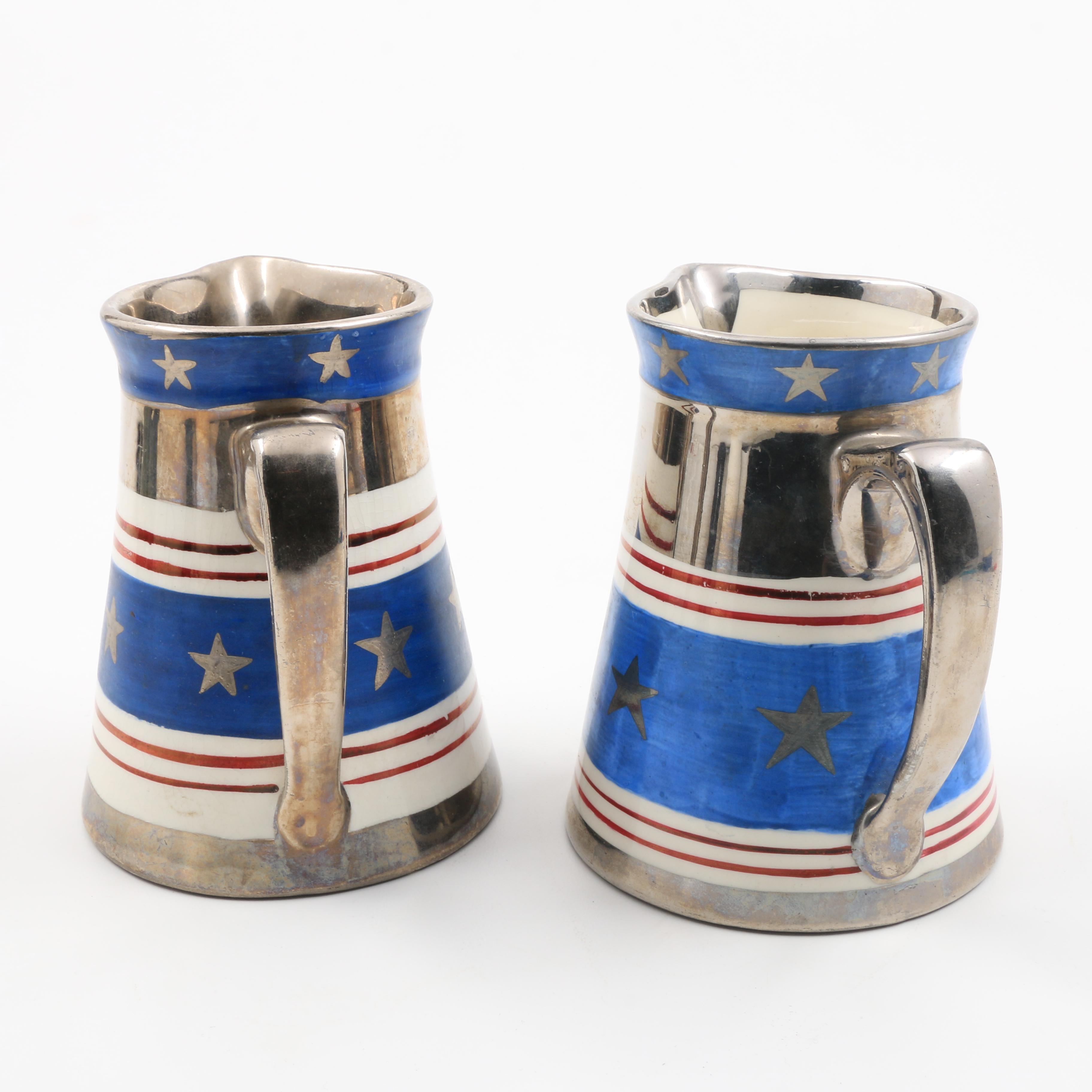 Vintage Cumbow China Luster Painted "Betsy Ross" Creamer Pitchers