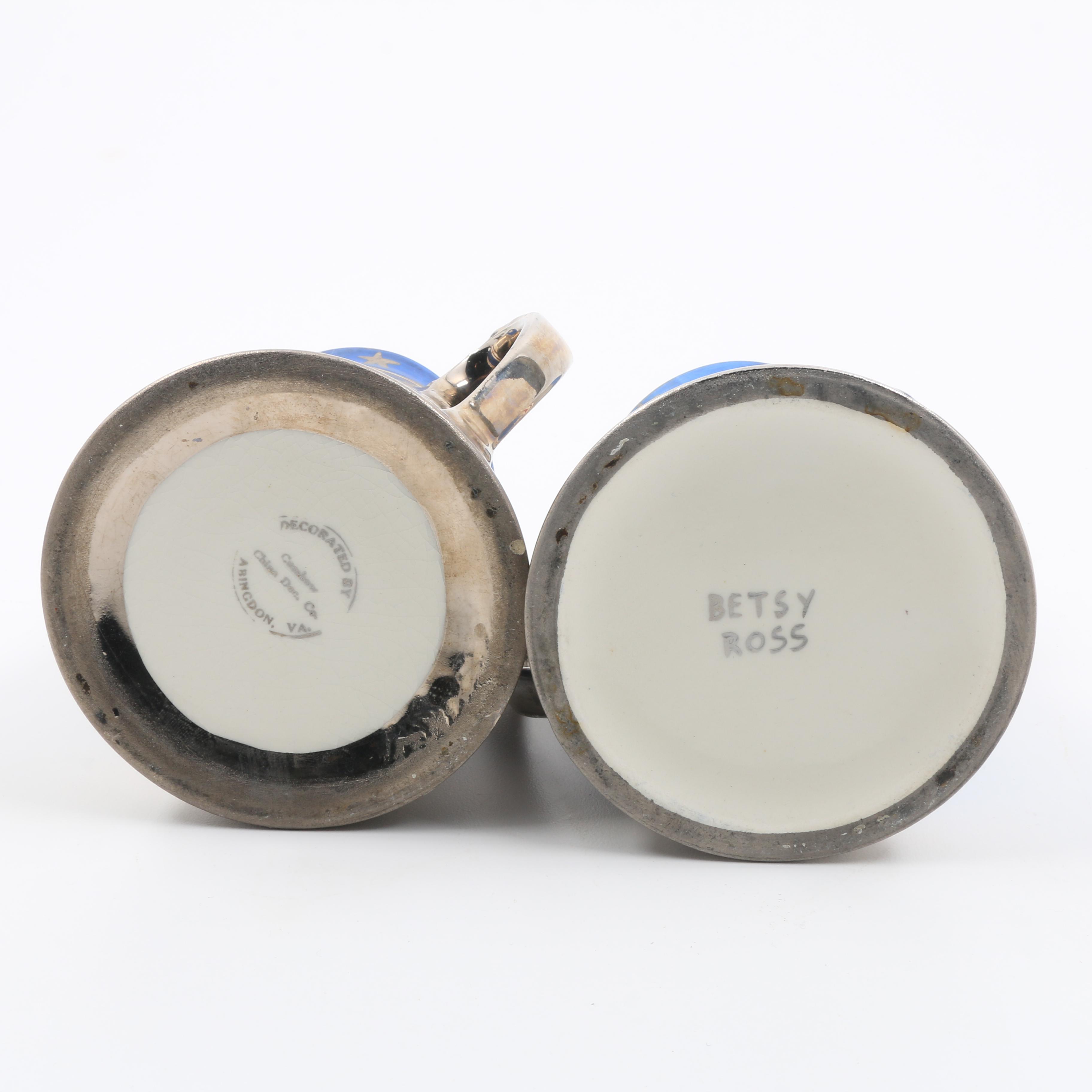 Vintage Cumbow China Luster Painted "Betsy Ross" Creamer Pitchers