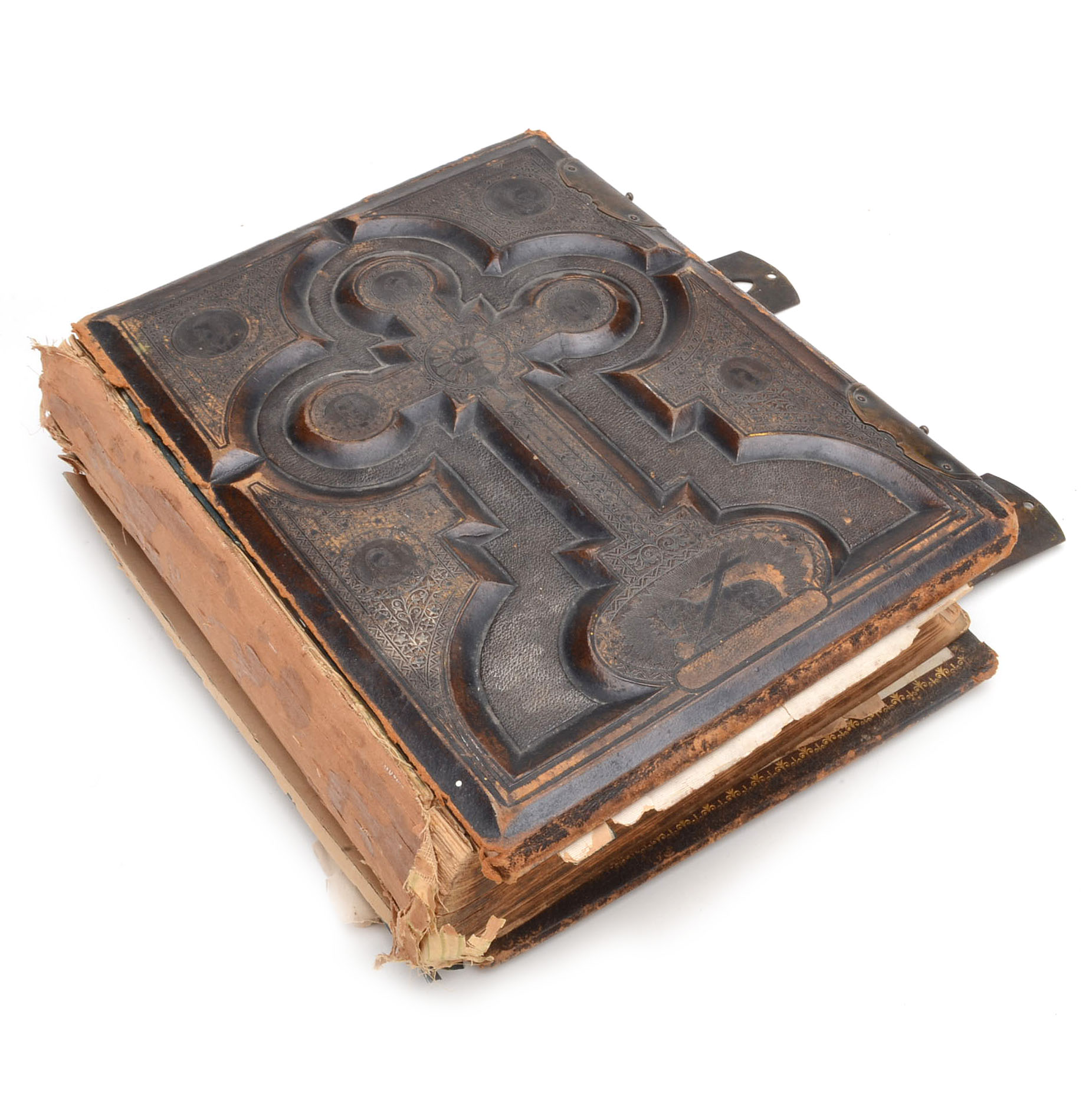 Antique Catholic Bible with Decorative Leather Hardcover