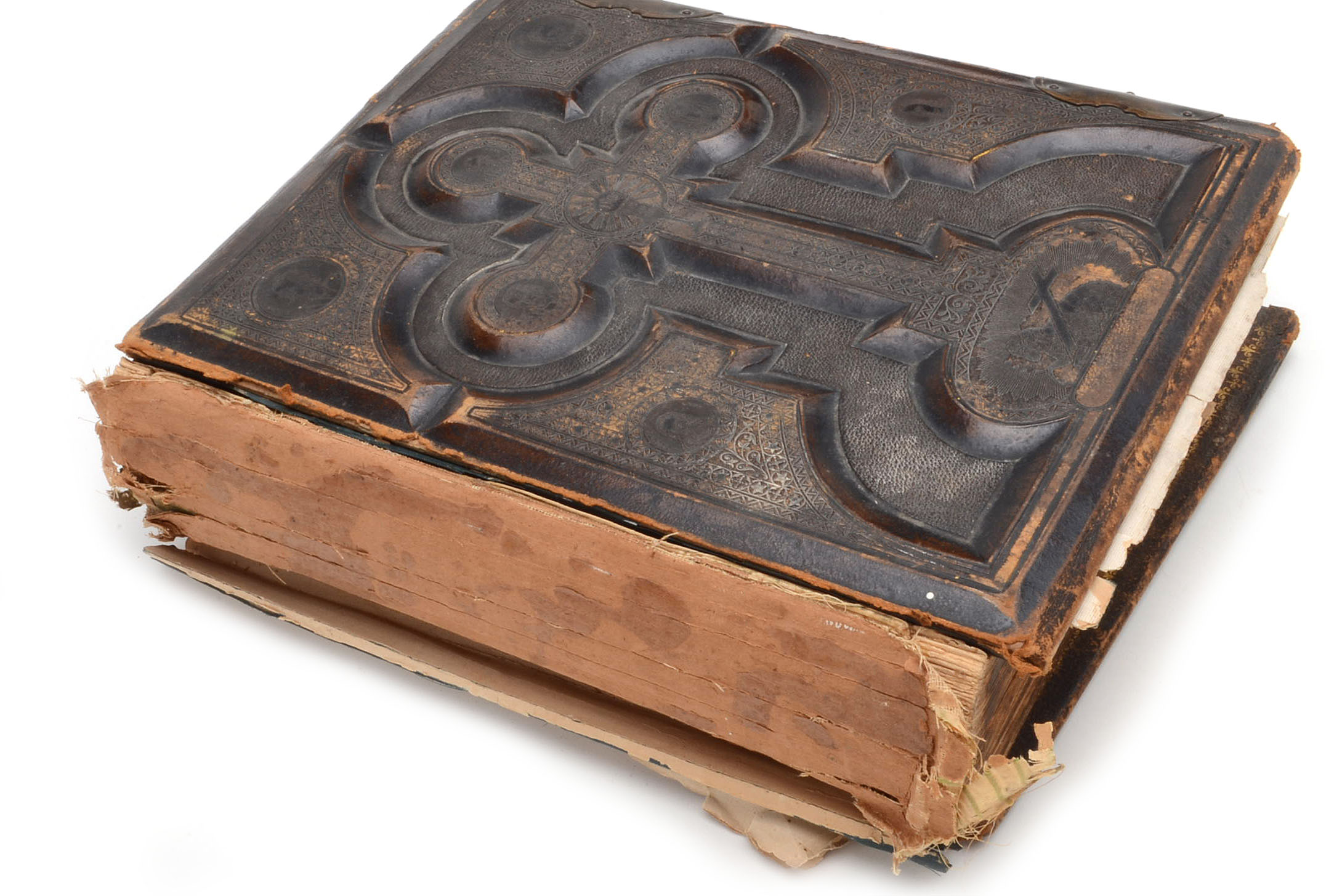 Antique Catholic Bible with Decorative Leather Hardcover