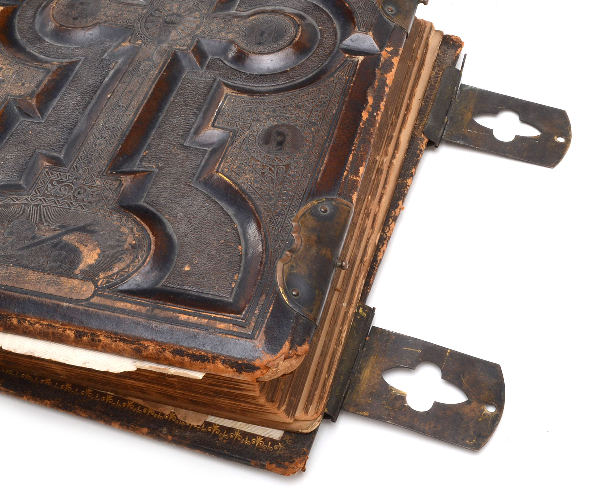 Antique Catholic Bible with Decorative Leather Hardcover