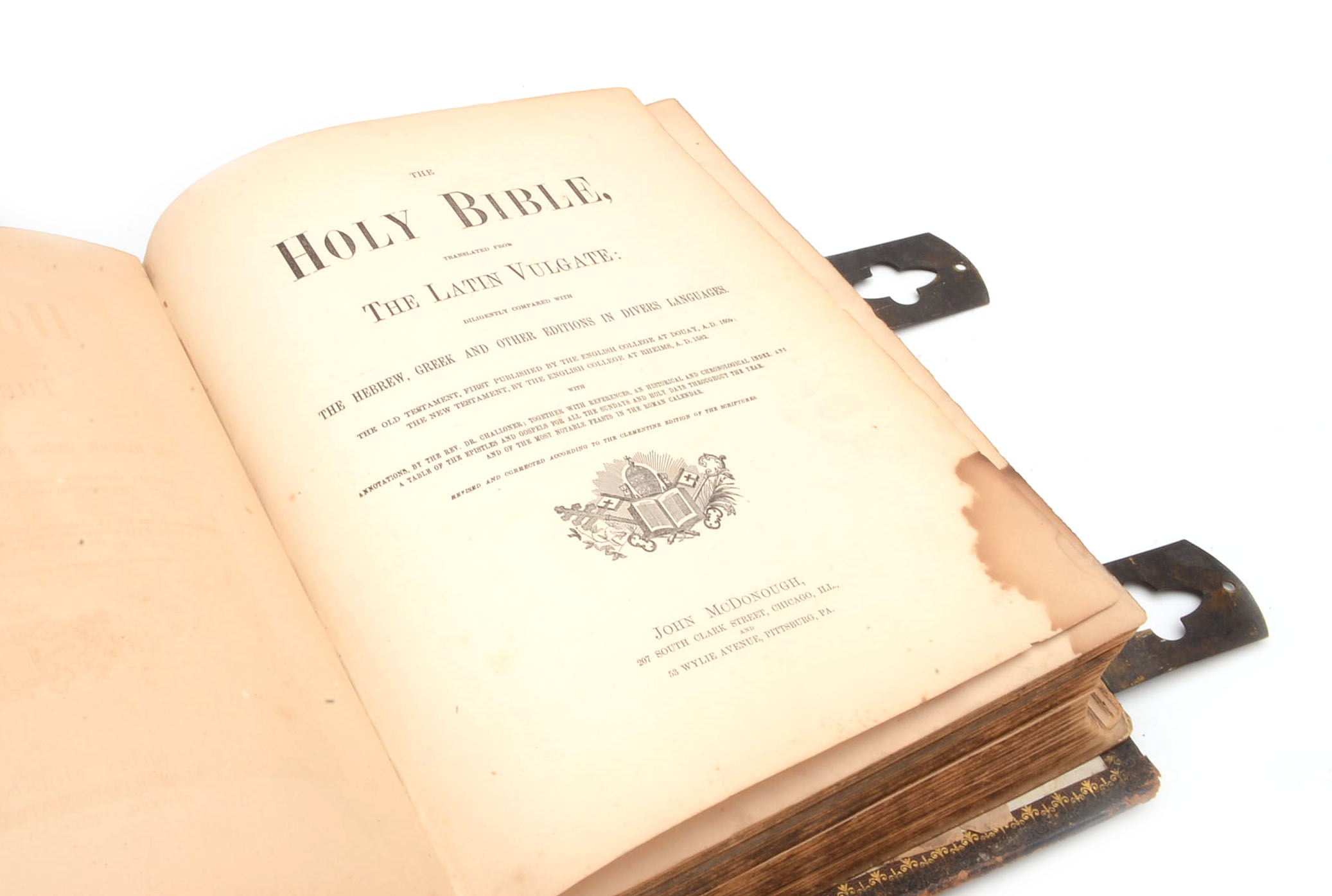 Antique Catholic Bible with Decorative Leather Hardcover