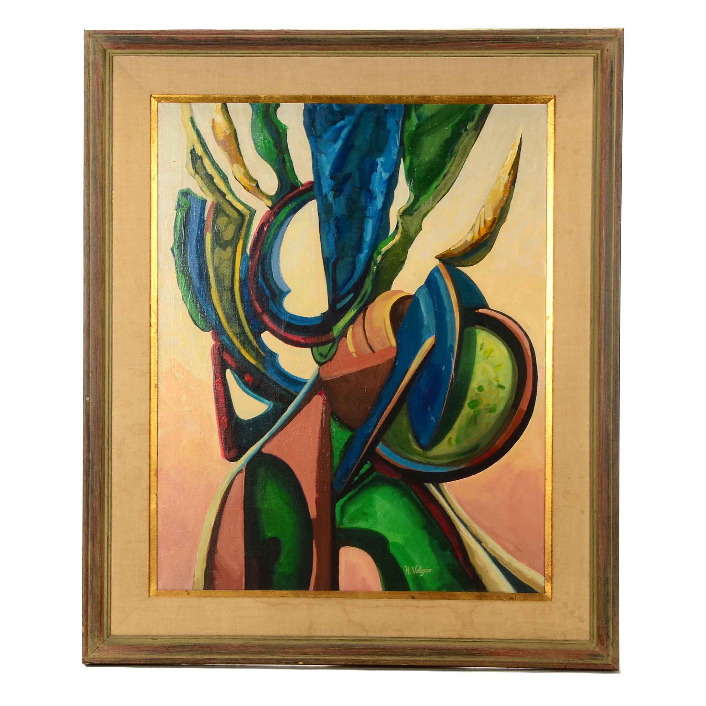 H. Valerio Signed Abstract Oil Painting on Canvas