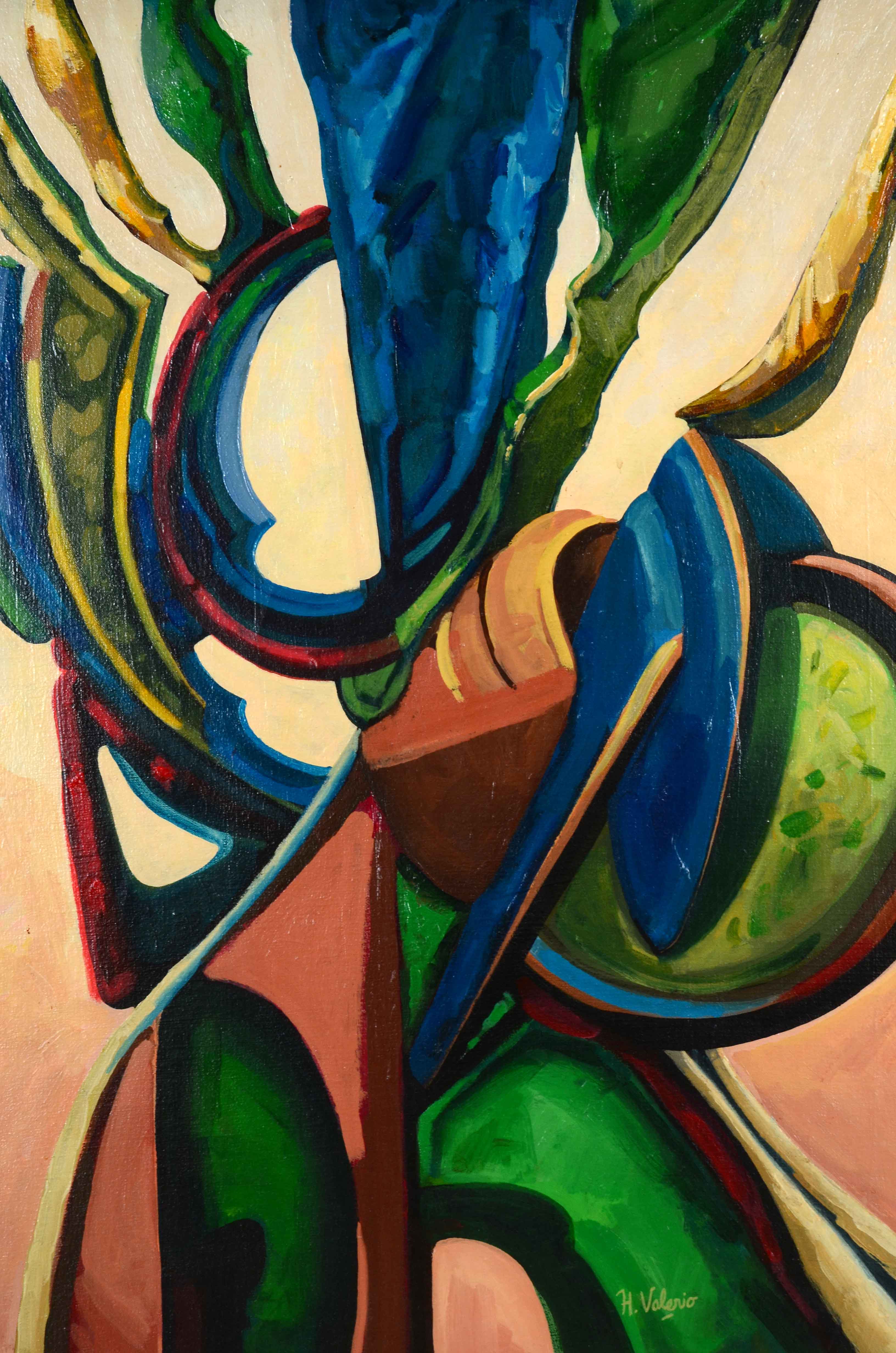 H. Valerio Signed Abstract Oil Painting on Canvas
