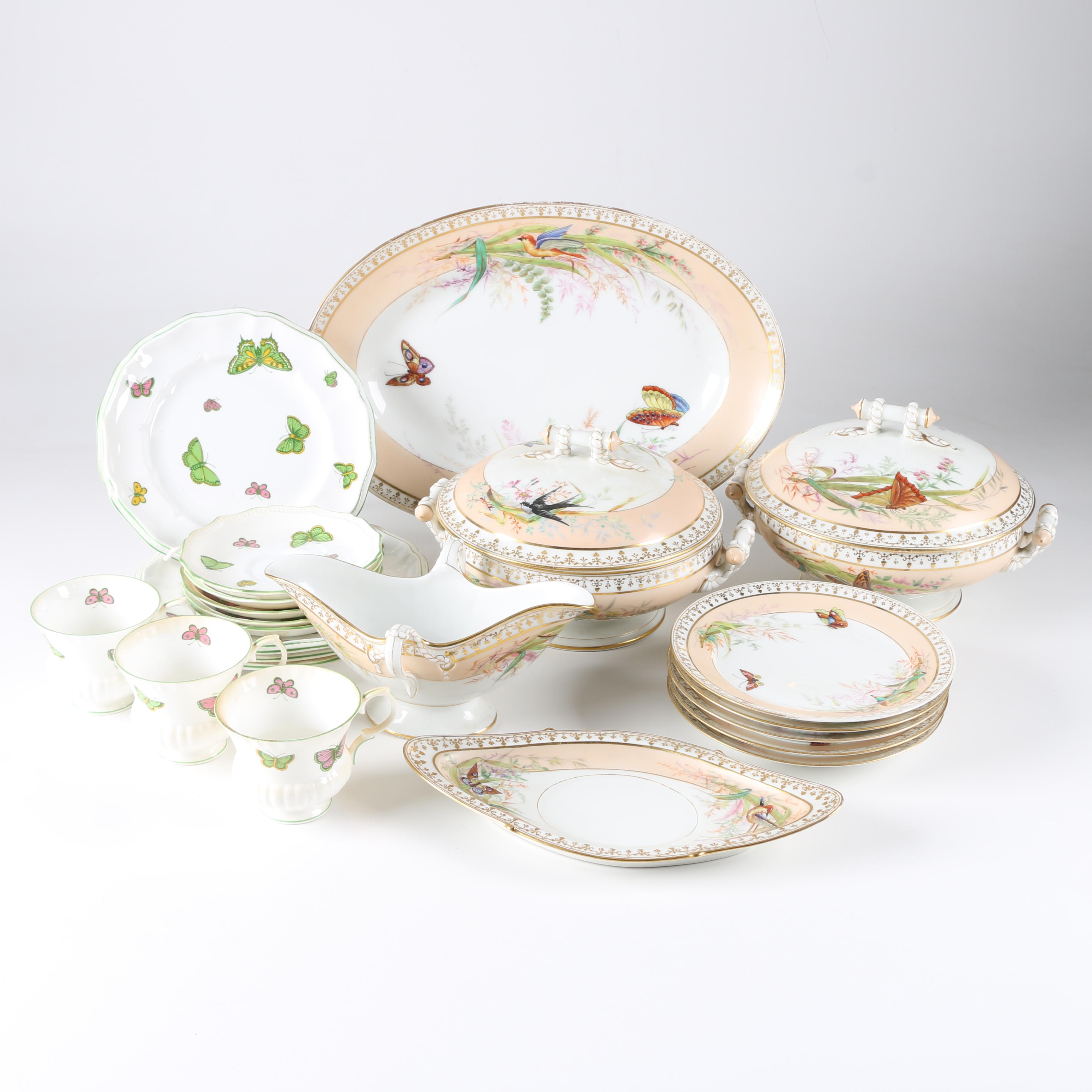 Butterfly Motif China including Antique Haviland and Staffordshire