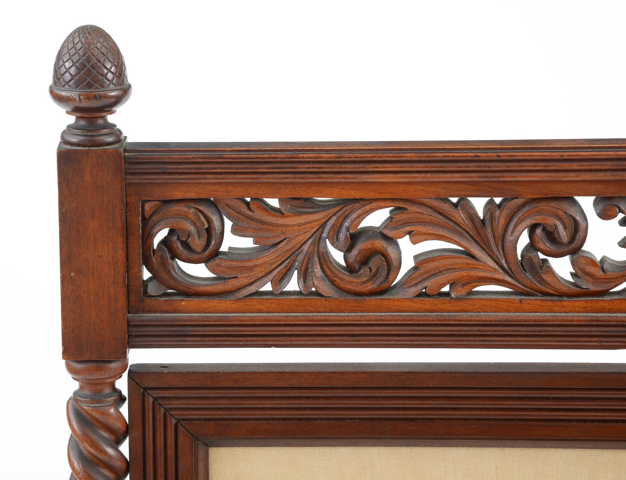 Antique Victorian Carved Mahogany Fire Screen with Embroidered, Swiveling Panel