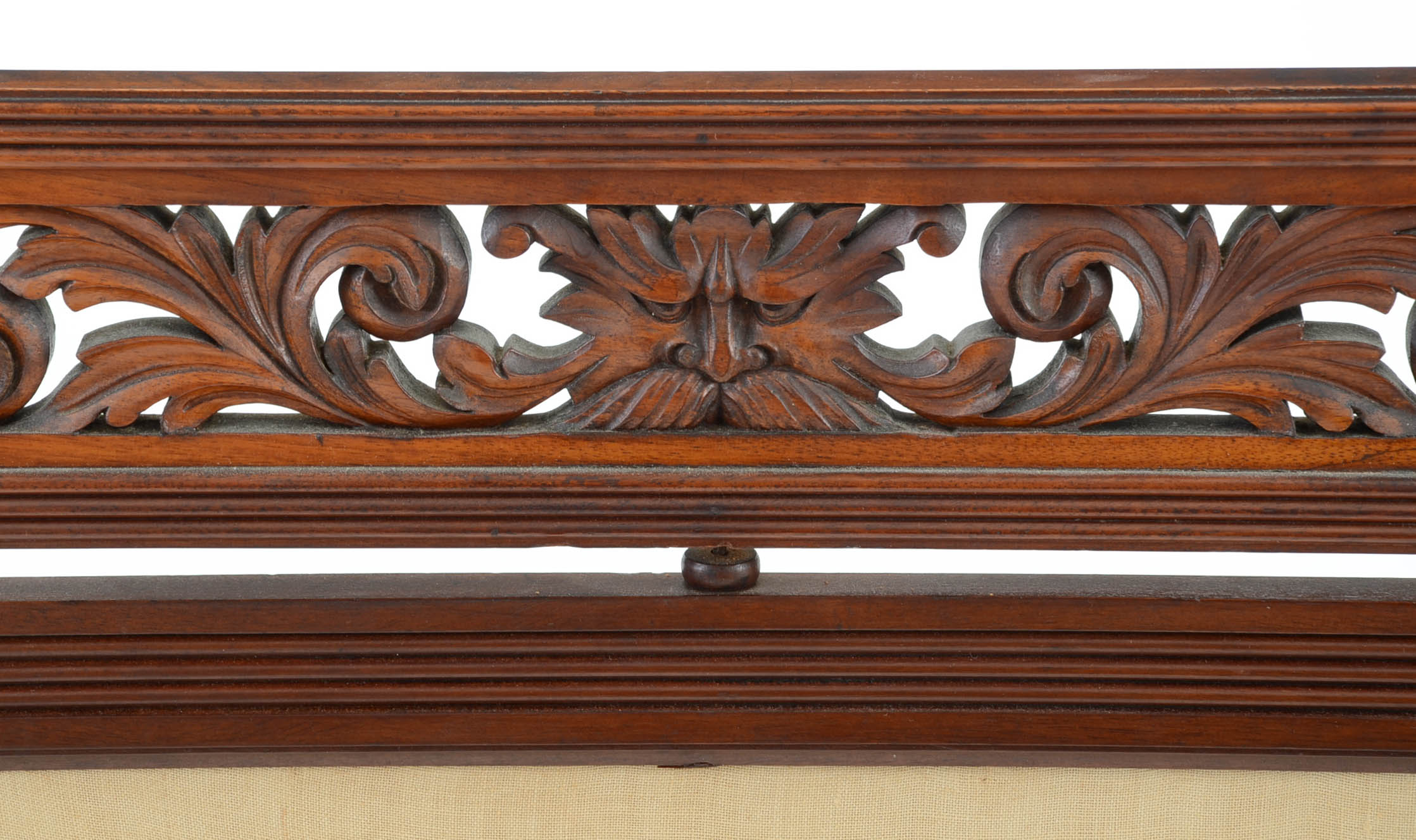 Antique Victorian Carved Mahogany Fire Screen with Embroidered, Swiveling Panel