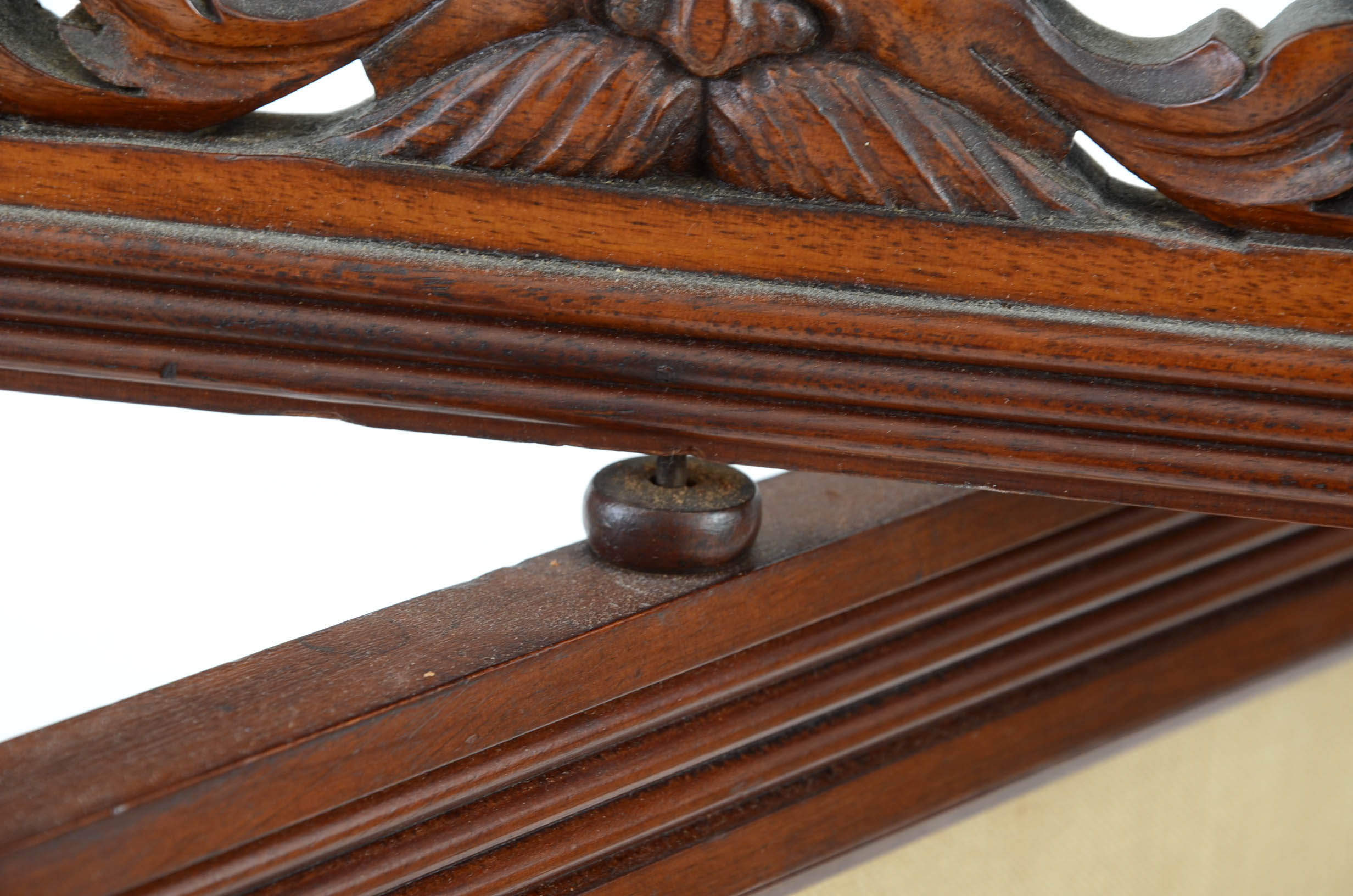 Antique Victorian Carved Mahogany Fire Screen with Embroidered, Swiveling Panel