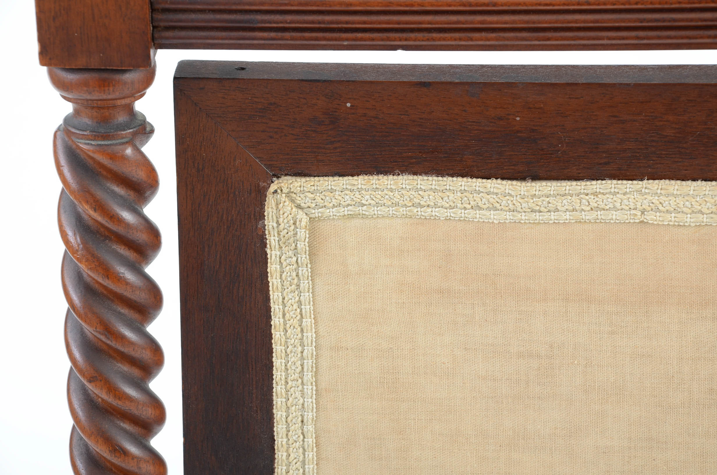 Antique Victorian Carved Mahogany Fire Screen with Embroidered, Swiveling Panel