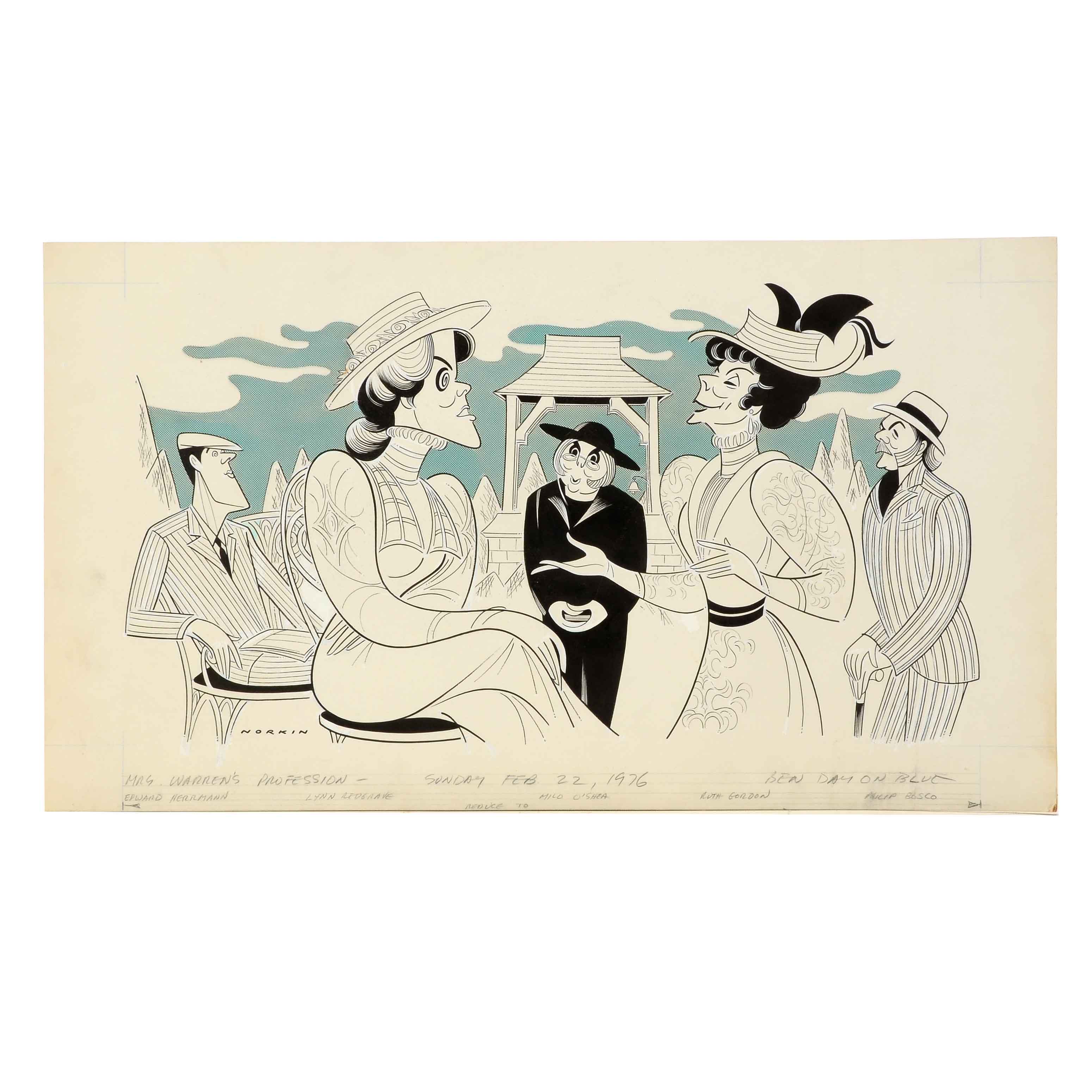 Sam Norkin Original Ink and Watercolor Illustration "Mrs. Warren's Profession"