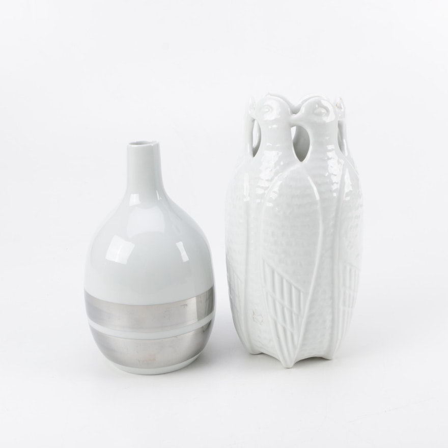 Pair of White Ceramic Rosenthal Vases